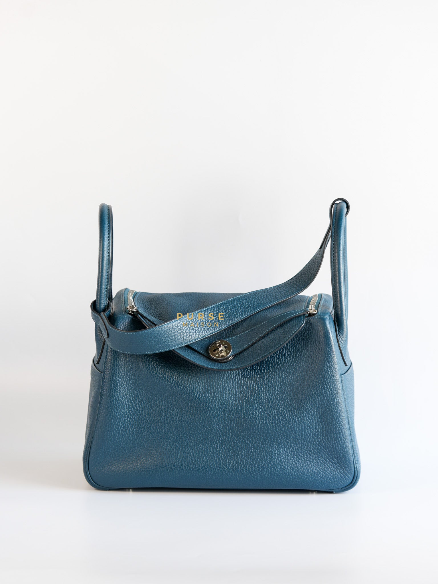 Lindy 30 Cobalt Clemence Leather and Palladium Hardware Stamp A | Purse Maison Luxury Bags Shop