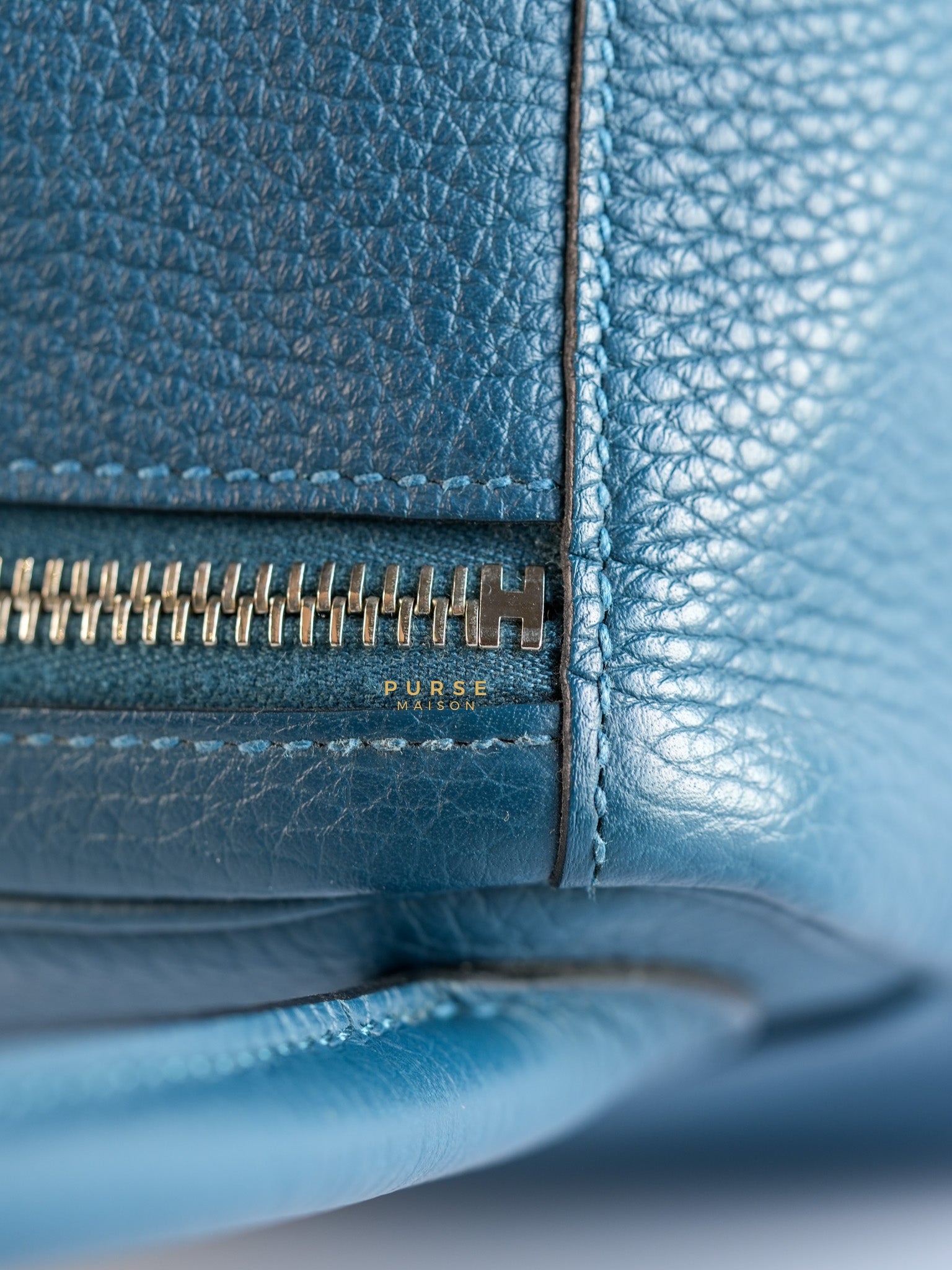 Lindy 30 Cobalt Clemence Leather and Palladium Hardware Stamp A | Purse Maison Luxury Bags Shop