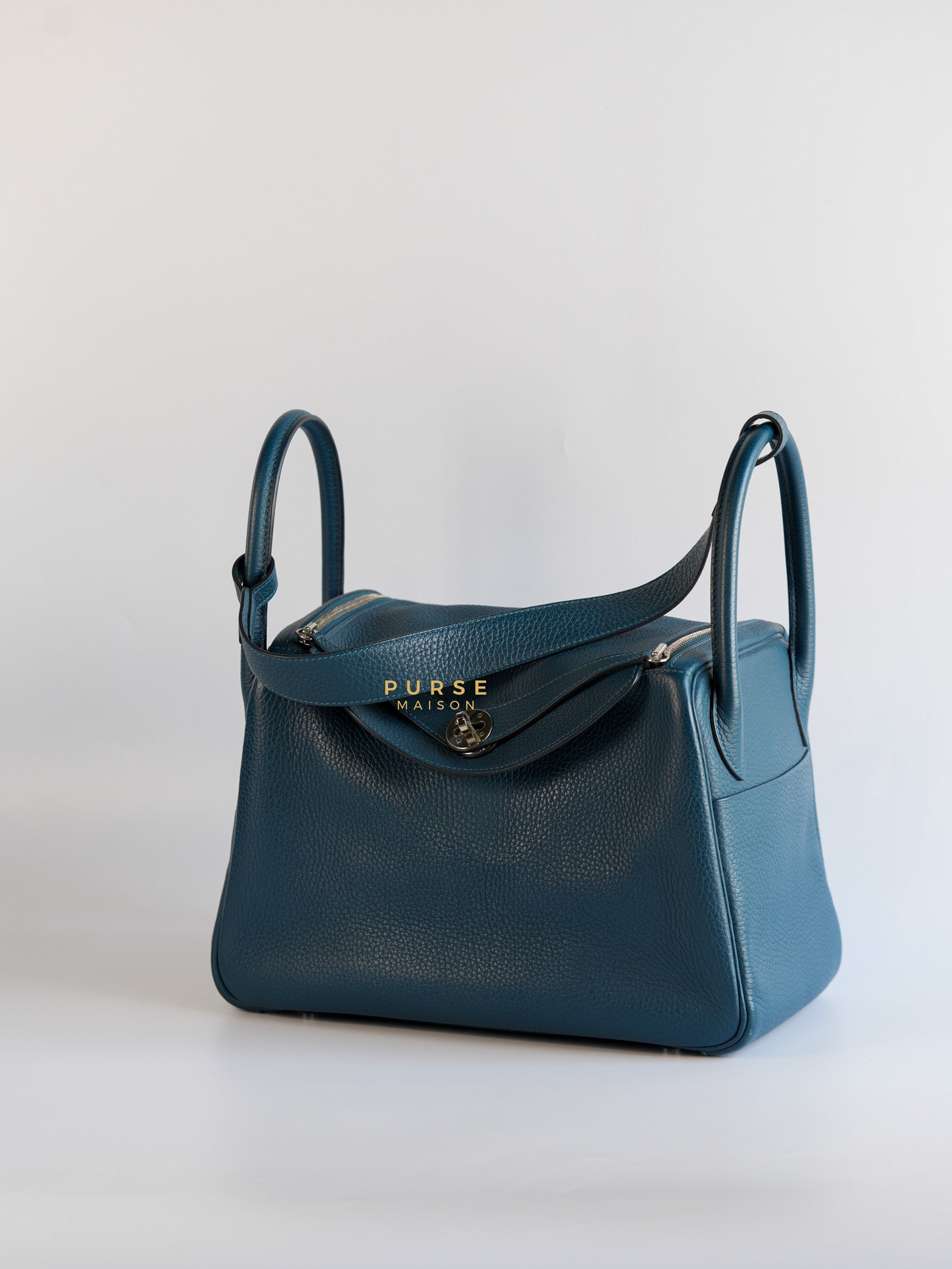 Lindy 30 Cobalt Clemence Leather and Palladium Hardware Stamp A | Purse Maison Luxury Bags Shop