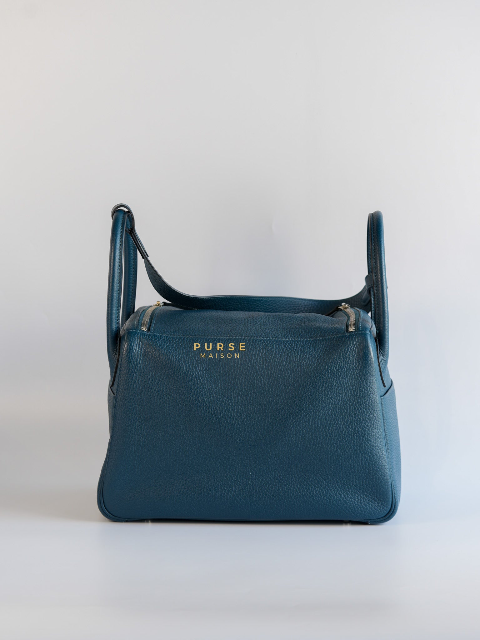 Lindy 30 Cobalt Clemence Leather and Palladium Hardware Stamp A | Purse Maison Luxury Bags Shop