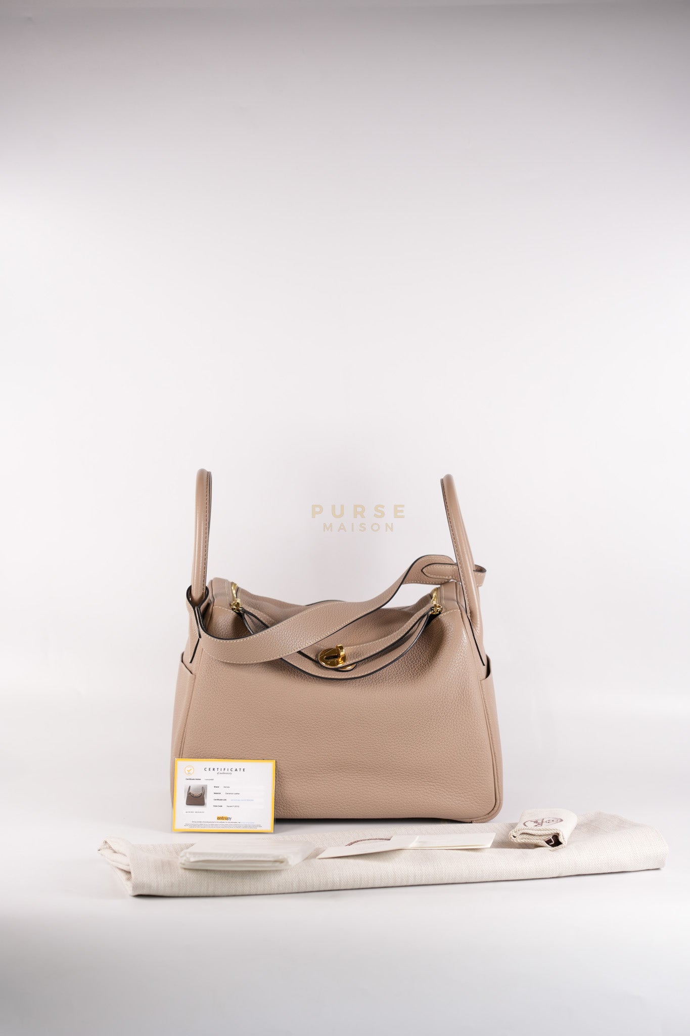 Lindy 30 Gris Tourterelle in Clemence Leather and Gold Hardware Stamp Square P (2012) | Purse Maison Luxury Bags Shop