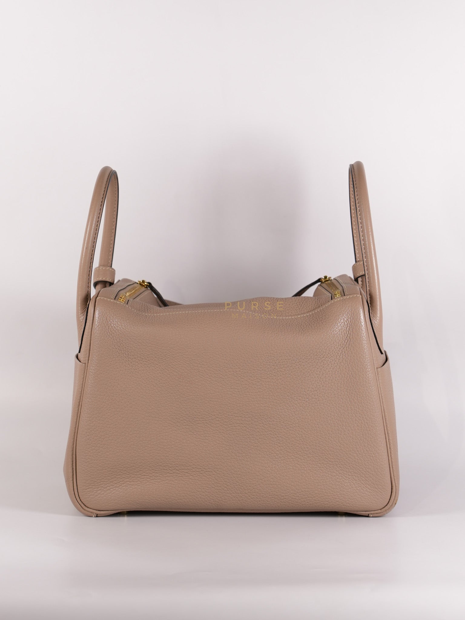 Lindy 30 Gris Tourterelle in Clemence Leather and Gold Hardware Stamp Square P (2012) | Purse Maison Luxury Bags Shop