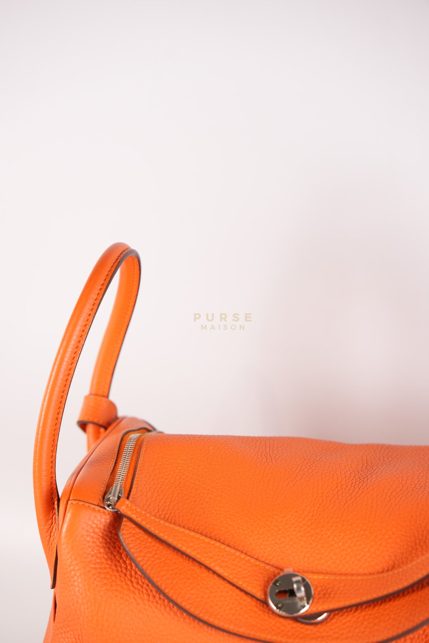 Lindy 36 in Feu (Orange) Clemence Leather and Palladium Hardware Stamp Square R (2014) | Purse Maison Luxury Bags Shop