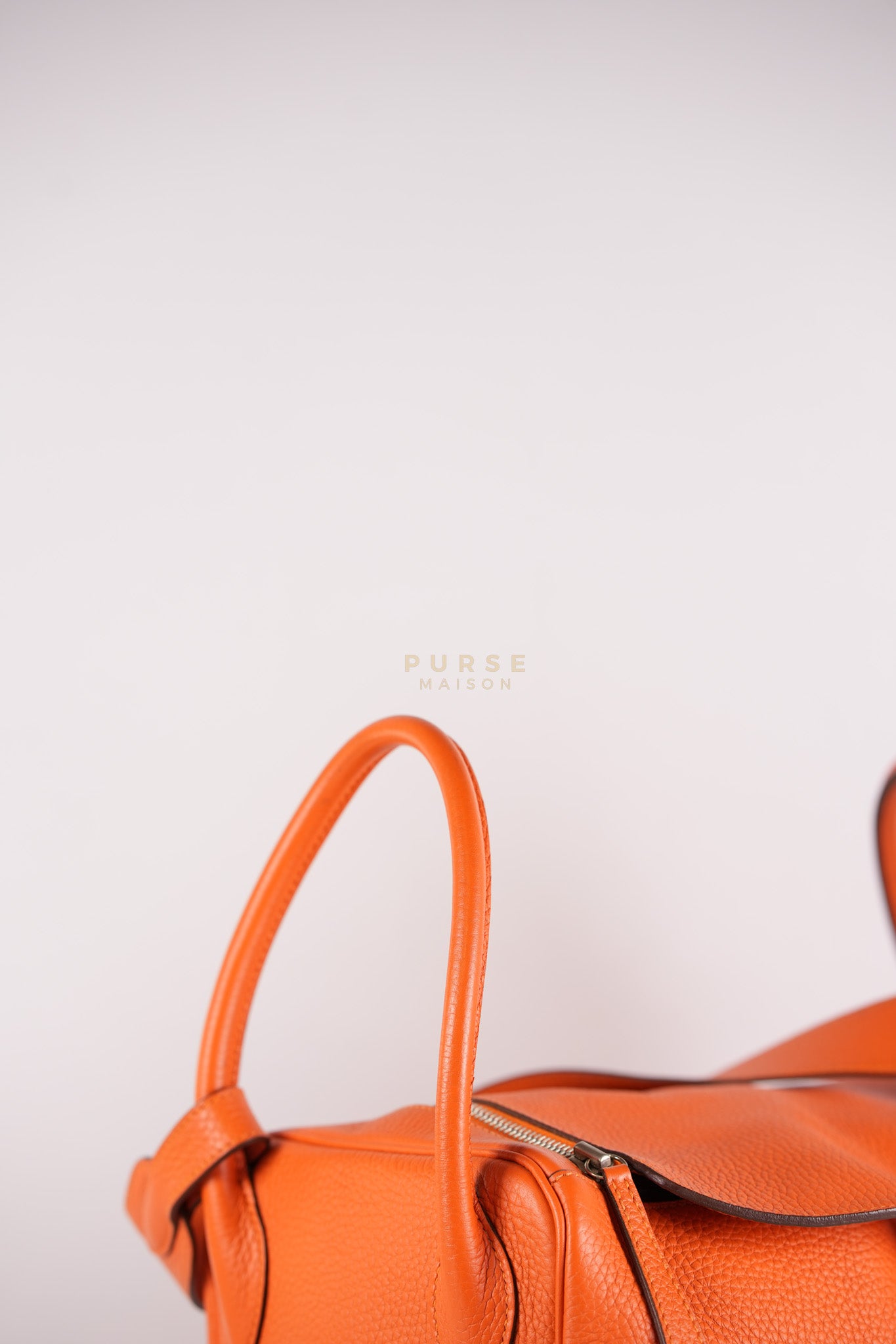 Lindy 36 in Feu (Orange) Clemence Leather and Palladium Hardware Stamp Square R (2014) | Purse Maison Luxury Bags Shop