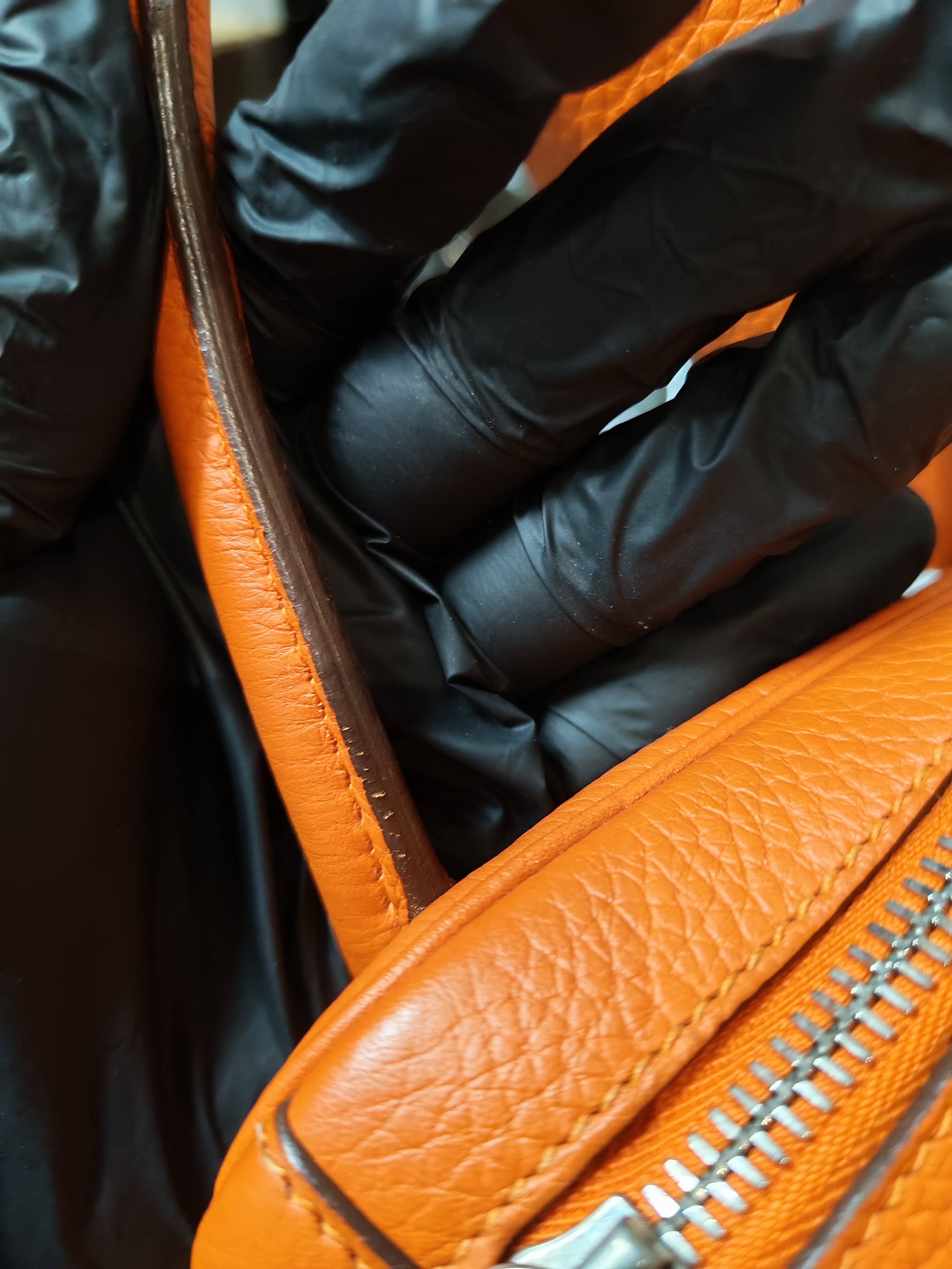 Lindy 36 in Feu (Orange) Clemence Leather and Palladium Hardware Stamp Square R (2014) | Purse Maison Luxury Bags Shop