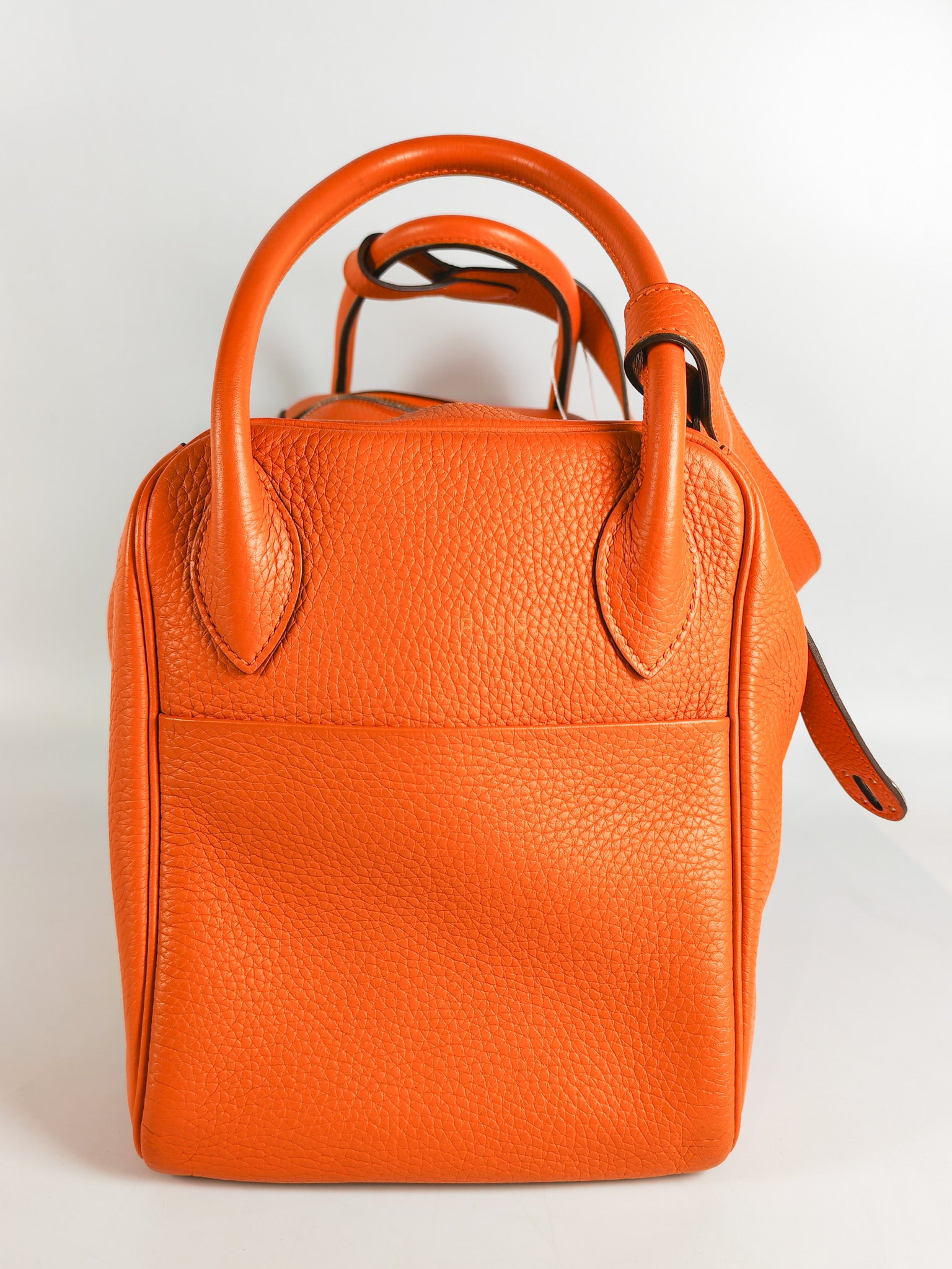 Lindy 36 in Feu (Orange) Clemence Leather and Palladium Hardware Stamp Square R (2014) | Purse Maison Luxury Bags Shop