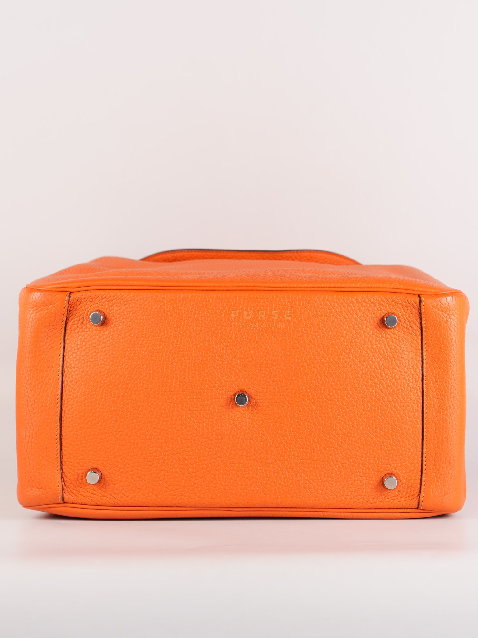 Lindy 36 in Feu (Orange) Clemence Leather and Palladium Hardware Stamp Square R (2014) | Purse Maison Luxury Bags Shop