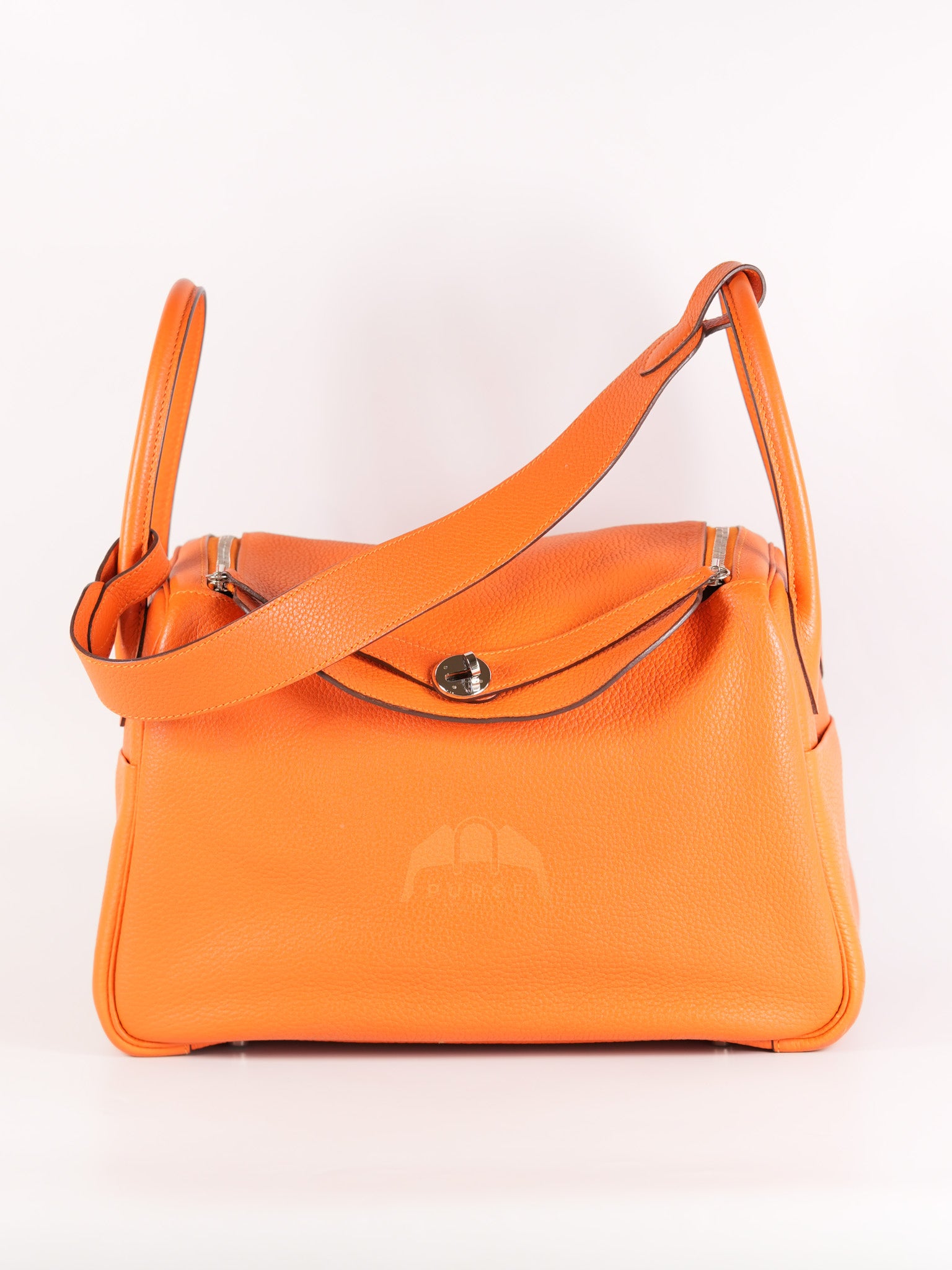 Lindy 34 in Orange Clemence Leather Palladium Hardware Stamp T(2015) | Purse Maison Luxury Bags Shop