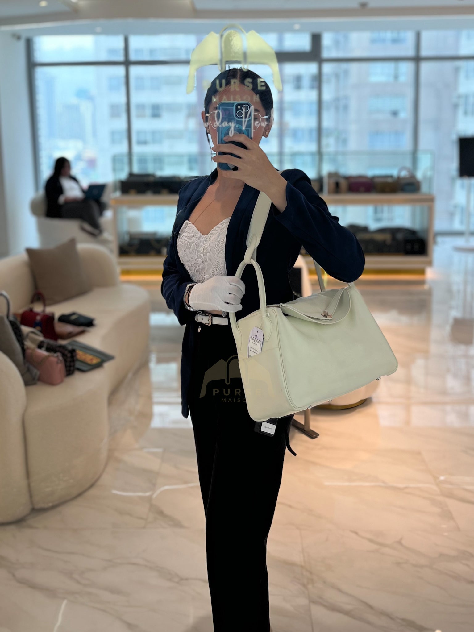 Lindy 34 in White Evercolor Leather & Palladium Hardware Stamp Square K (2007) | Purse Maison Luxury Bags Shop