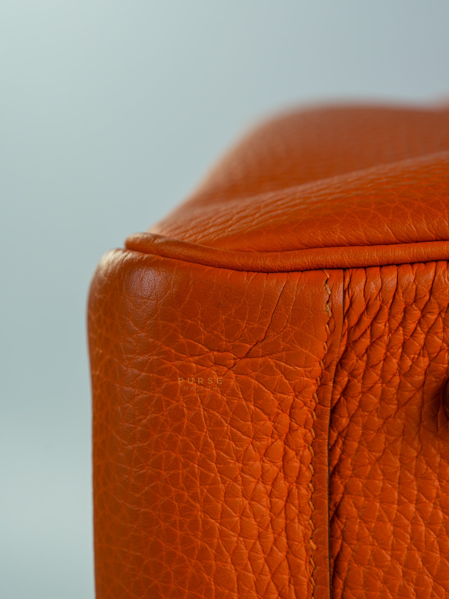 Lindy 34 Orange Clemence Leather and Palladium Hardware Stamp Square O (2011) | Purse Maison Luxury Bags Shop