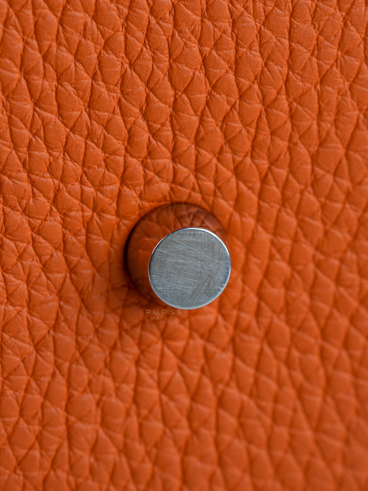 Lindy 34 Orange Clemence Leather and Palladium Hardware Stamp Square O (2011) | Purse Maison Luxury Bags Shop