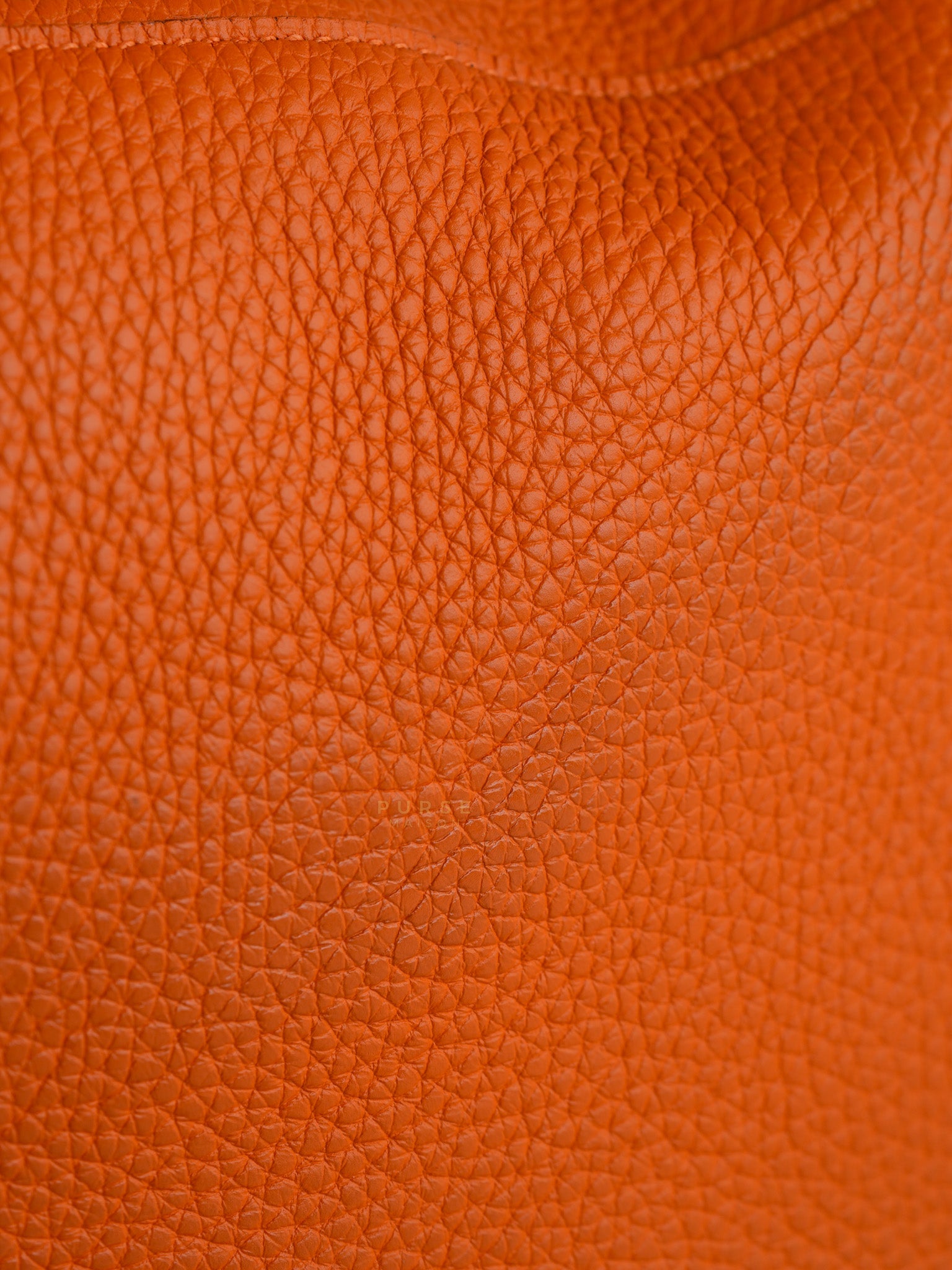 Lindy 34 Orange Clemence Leather and Palladium Hardware Stamp Square O (2011) | Purse Maison Luxury Bags Shop