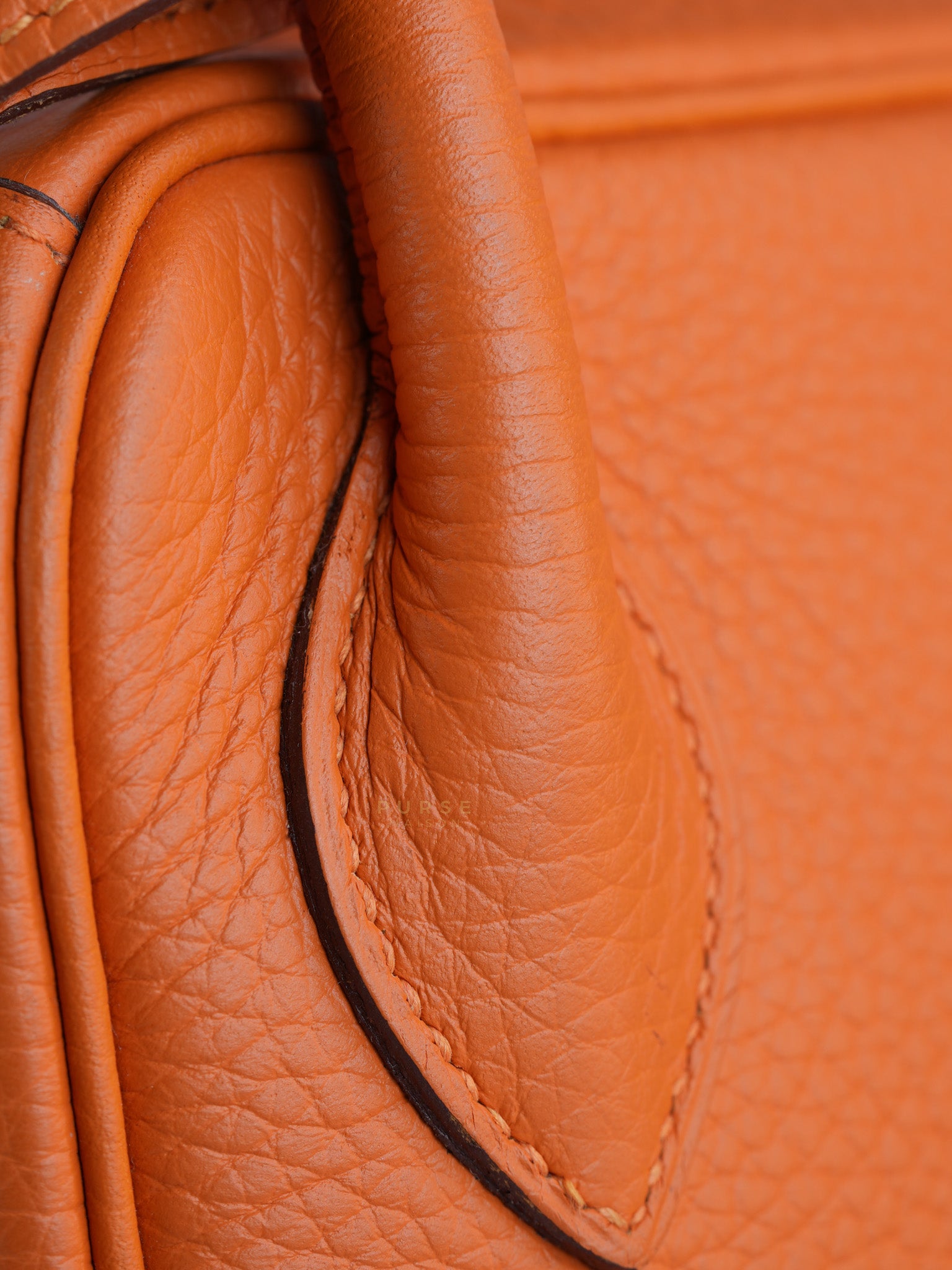 Lindy 34 Orange Clemence Leather and Palladium Hardware Stamp Square O (2011) | Purse Maison Luxury Bags Shop
