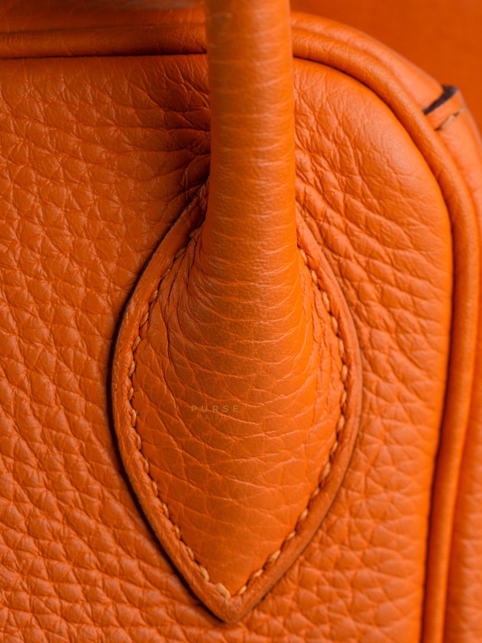 Lindy 34 Orange Clemence Leather and Palladium Hardware Stamp Square O (2011) | Purse Maison Luxury Bags Shop