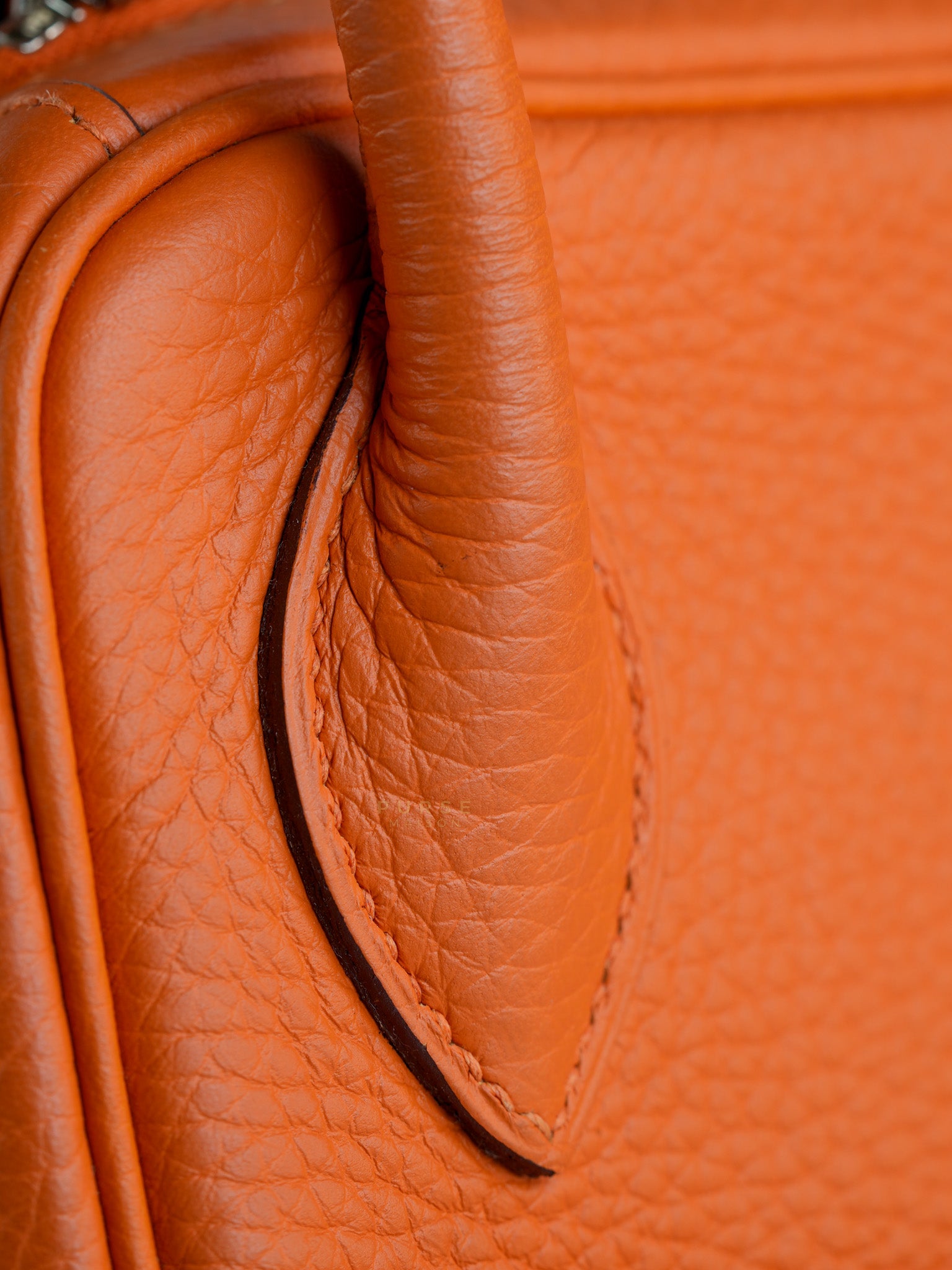 Lindy 34 Orange Clemence Leather and Palladium Hardware Stamp Square O (2011) | Purse Maison Luxury Bags Shop