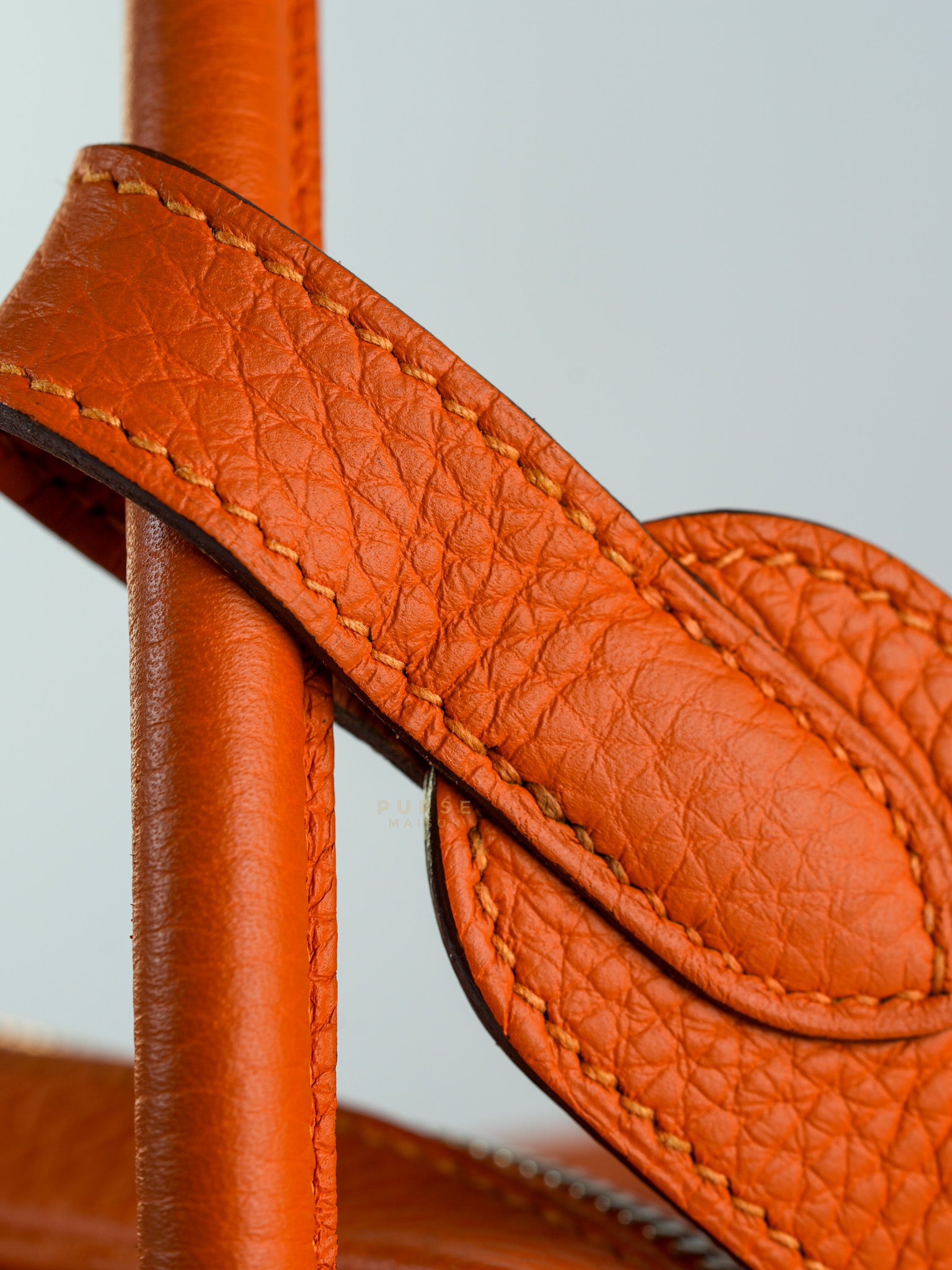 Lindy 34 Orange Clemence Leather and Palladium Hardware Stamp Square O (2011) | Purse Maison Luxury Bags Shop