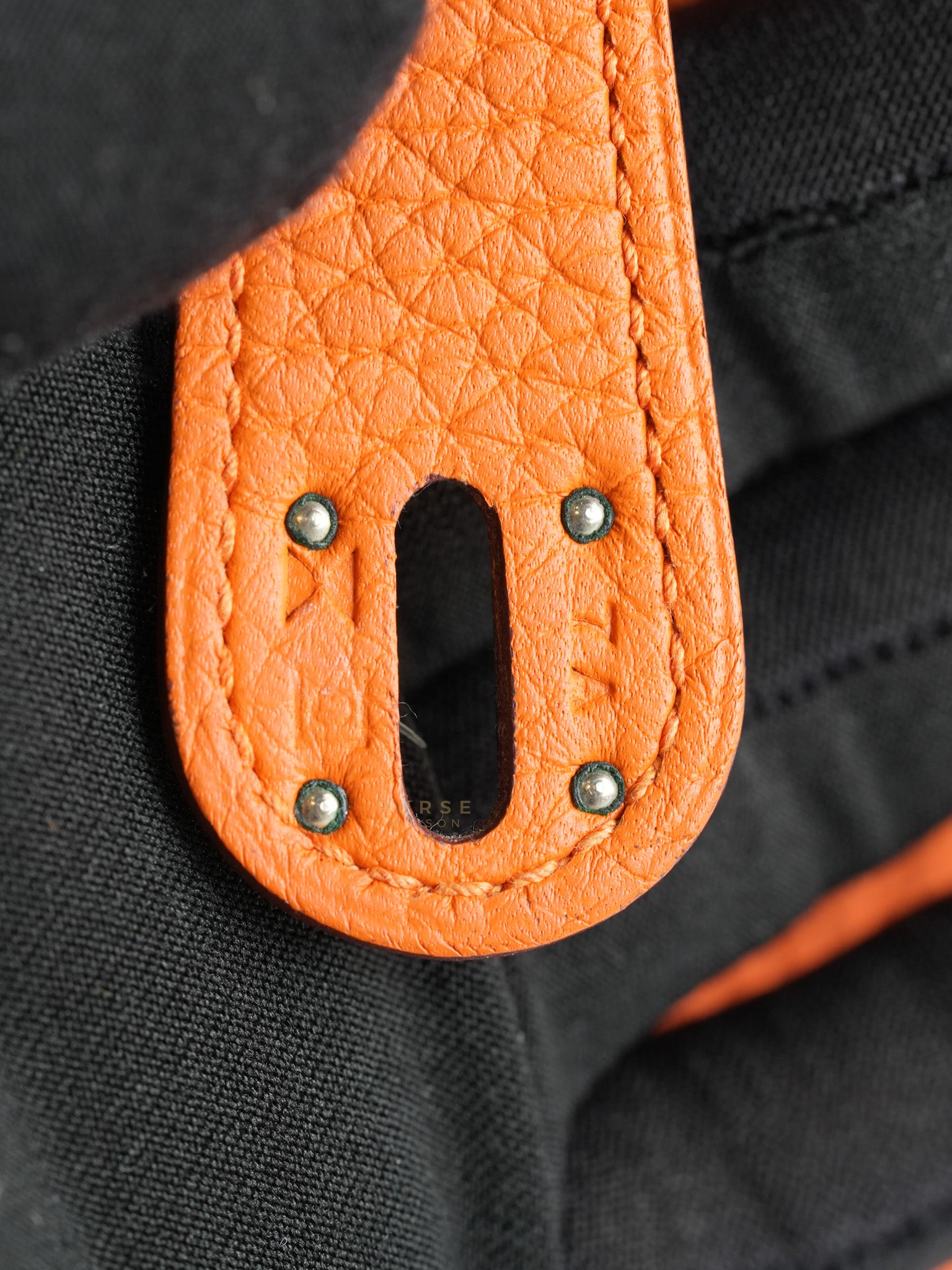 Lindy 34 Orange Clemence Leather and Palladium Hardware Stamp Square O (2011) | Purse Maison Luxury Bags Shop