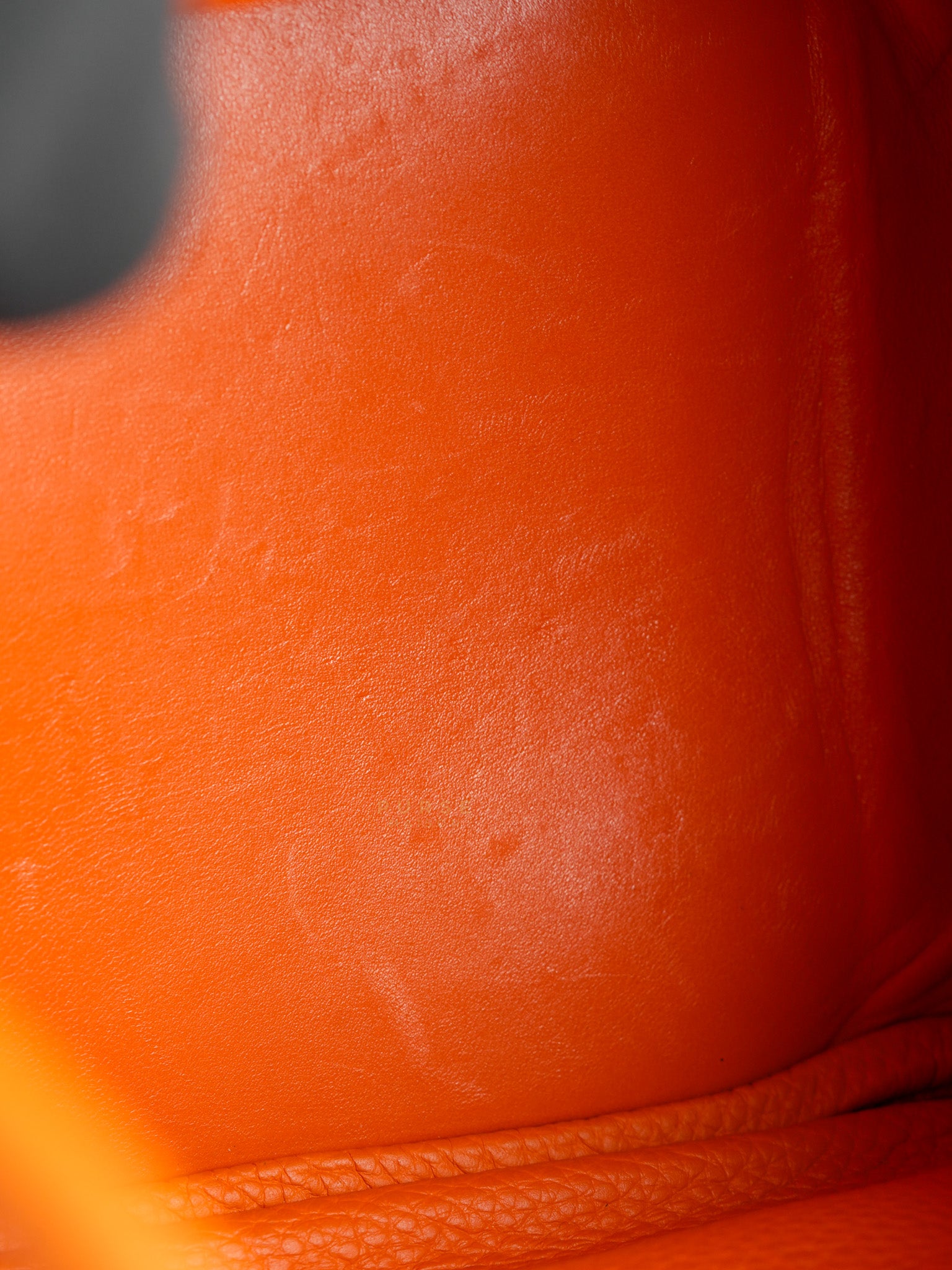 Lindy 34 Orange Clemence Leather and Palladium Hardware Stamp Square O (2011) | Purse Maison Luxury Bags Shop