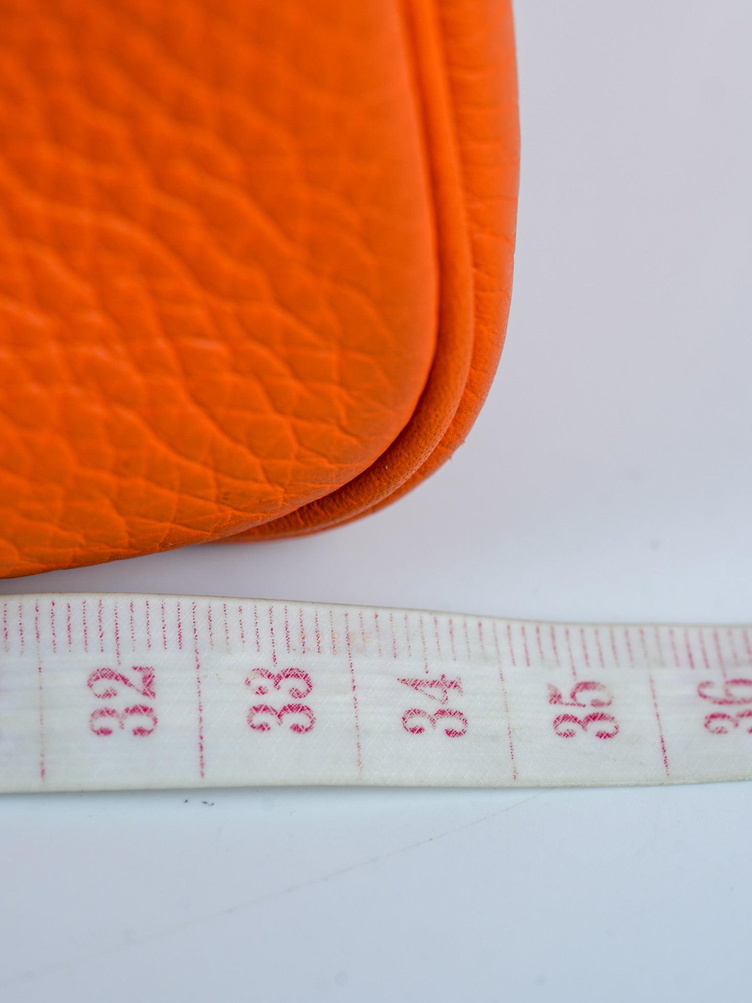 Lindy 34 Orange Clemence Leather and Palladium Hardware Stamp Square O (2011) | Purse Maison Luxury Bags Shop