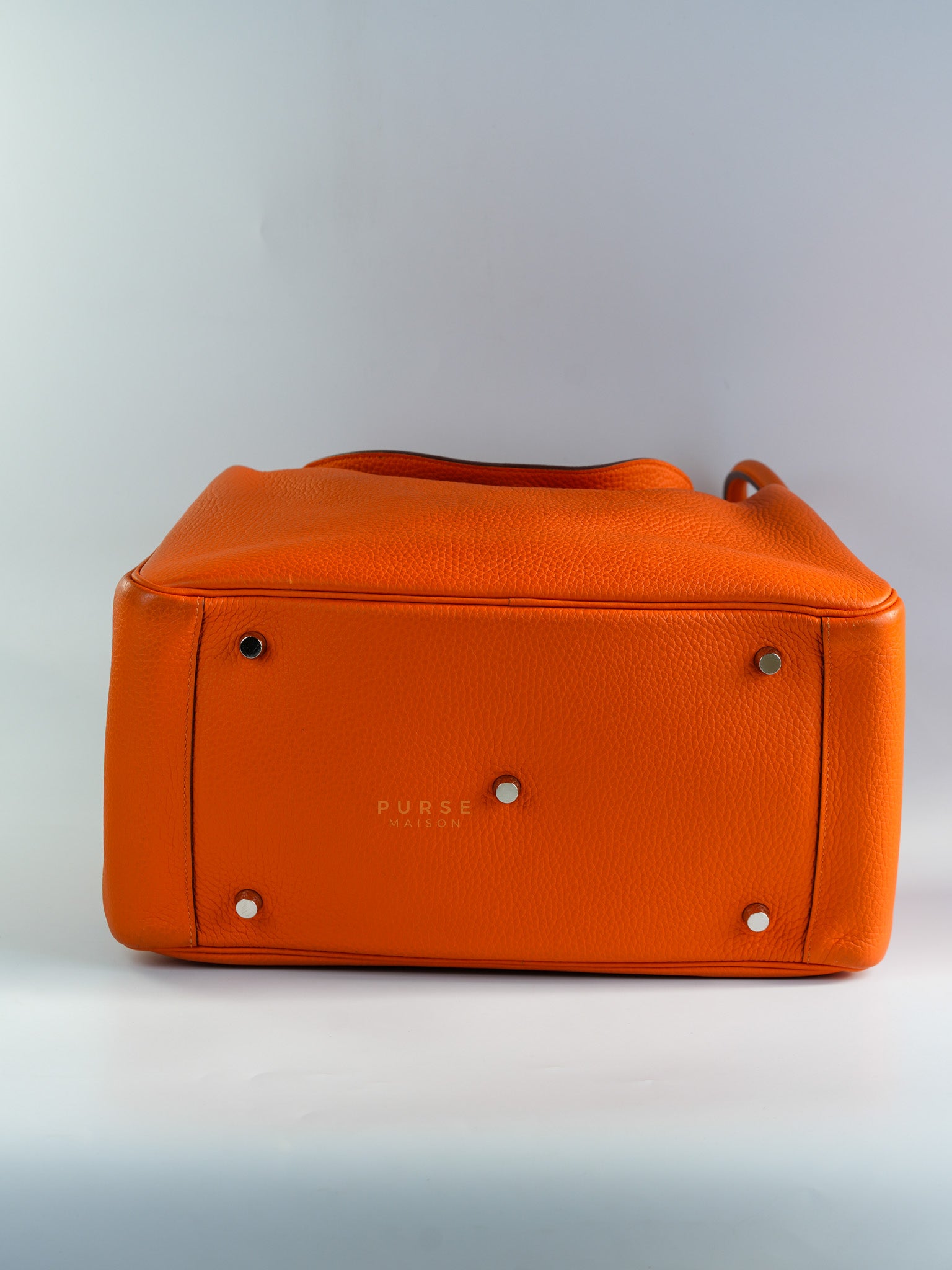 Lindy 34 Orange Clemence Leather and Palladium Hardware Stamp Square O (2011) | Purse Maison Luxury Bags Shop