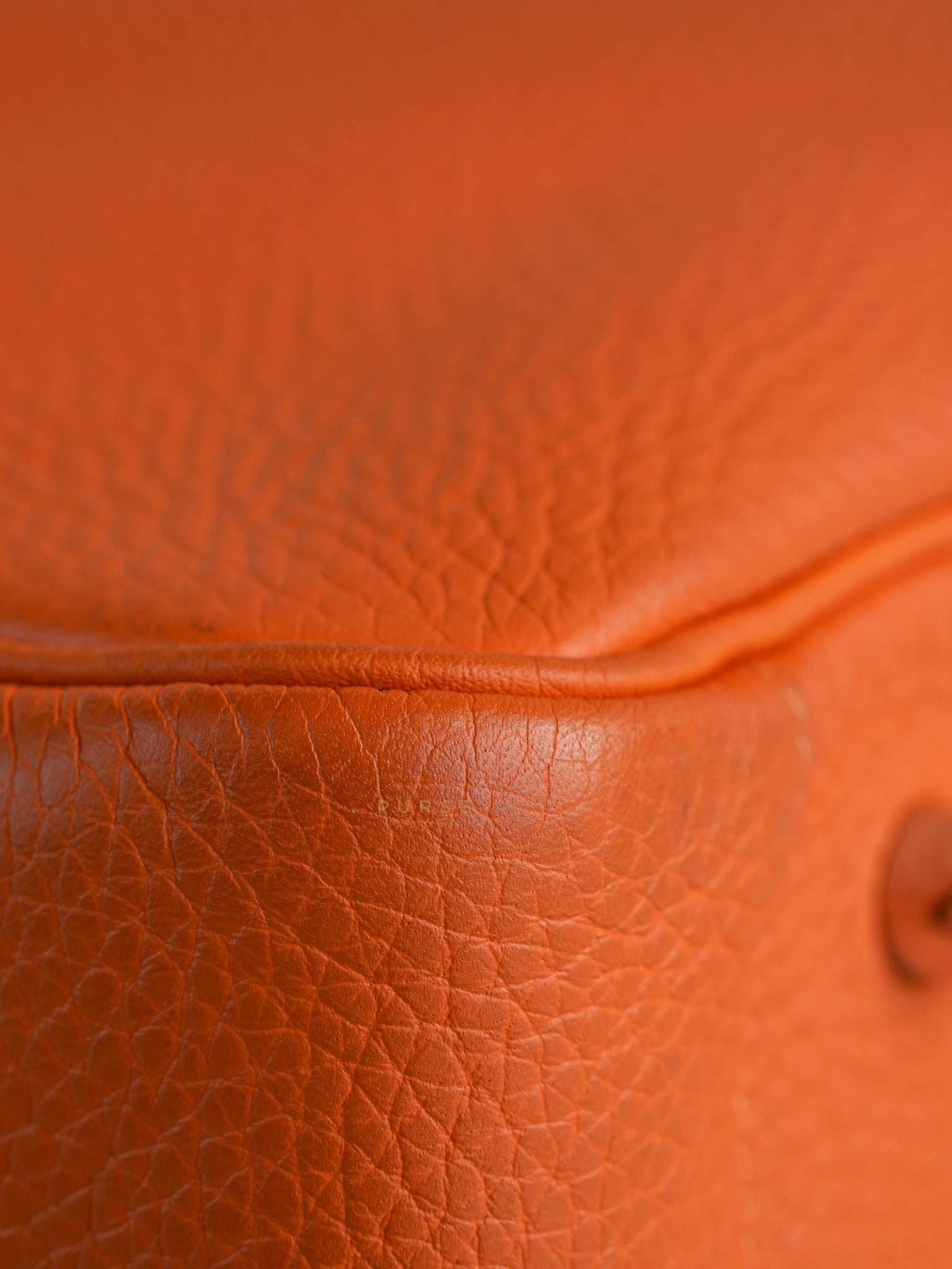 Lindy 34 Orange Clemence Leather and Palladium Hardware Stamp Square O (2011) | Purse Maison Luxury Bags Shop