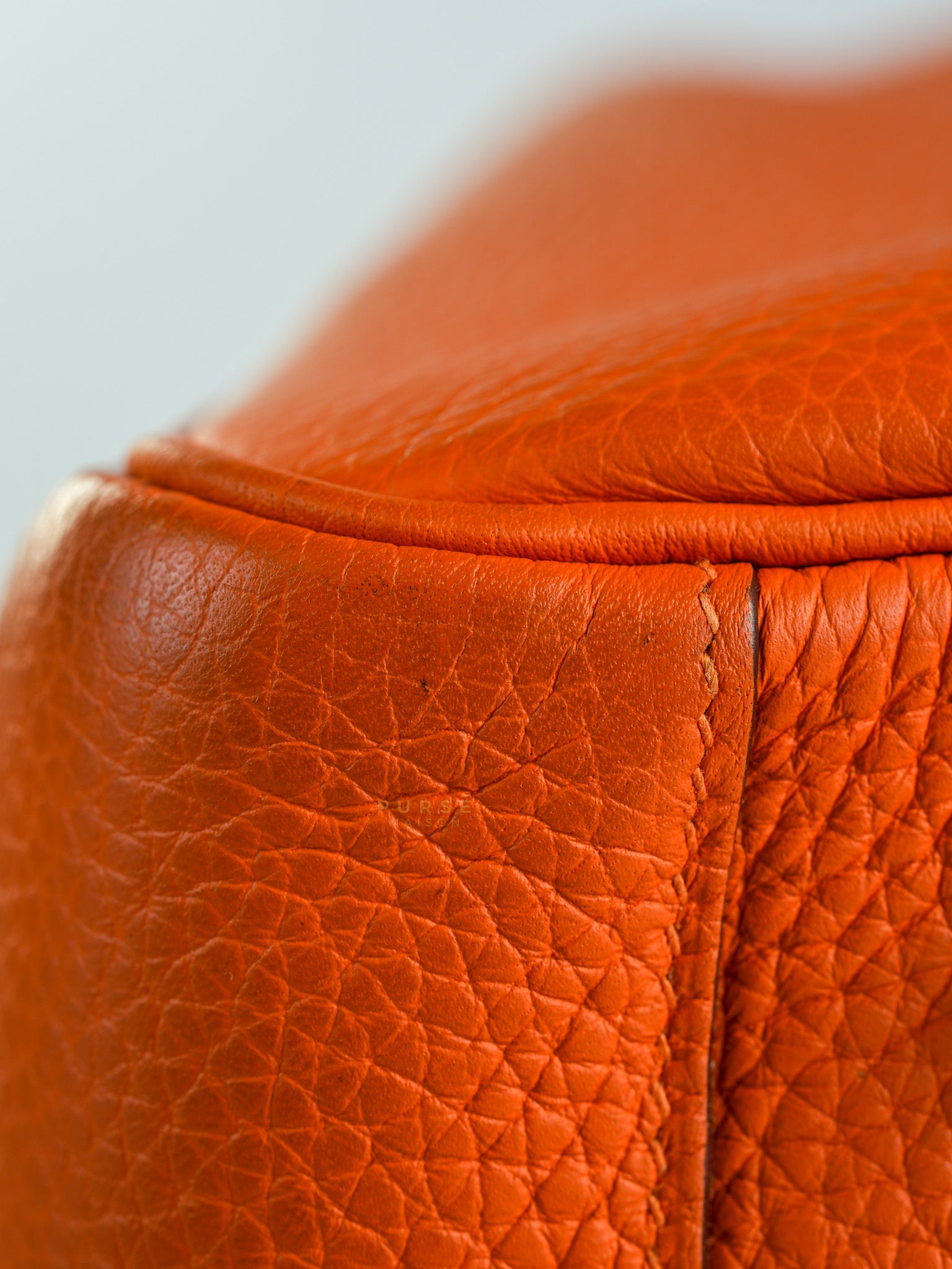 Lindy 34 Orange Clemence Leather and Palladium Hardware Stamp Square O (2011) | Purse Maison Luxury Bags Shop