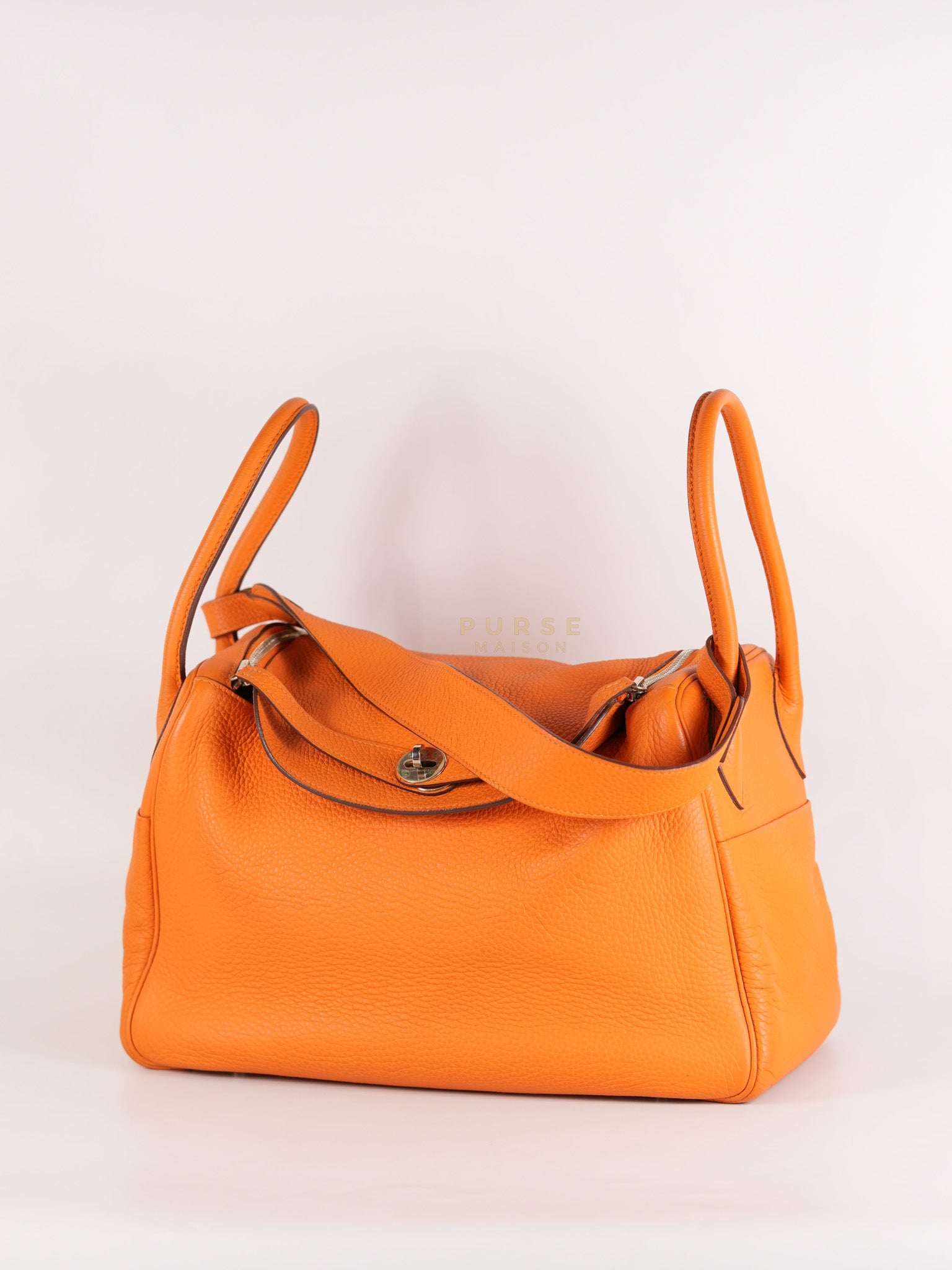 Lindy 36 Orange Clemence Leather Palladium Hardware Stamp Square O(2011) | Purse Maison Luxury Bags Shop