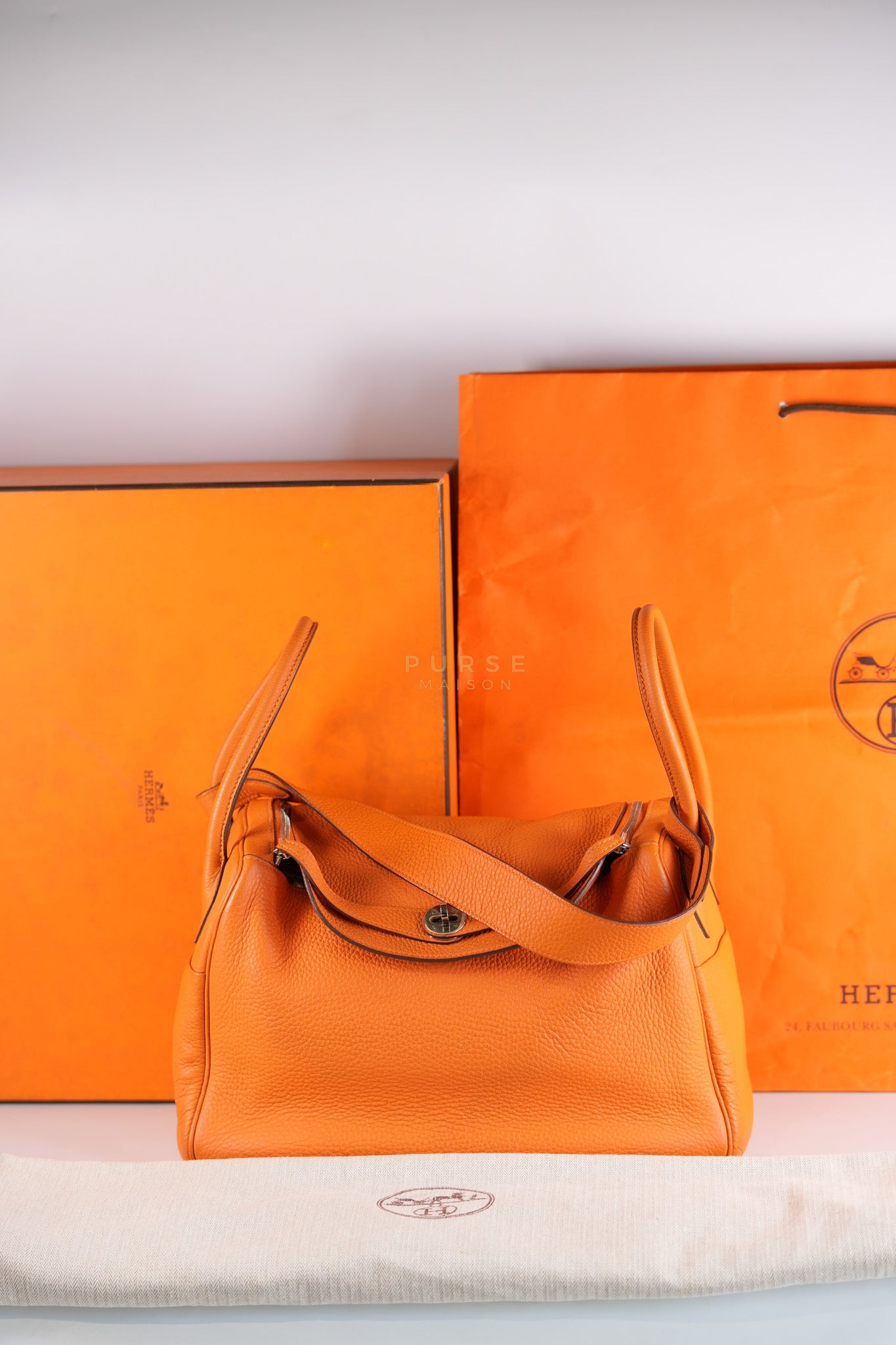 Lindy 36 Orange Clemence Leather Palladium Hardware Stamp Square O(2011) | Purse Maison Luxury Bags Shop