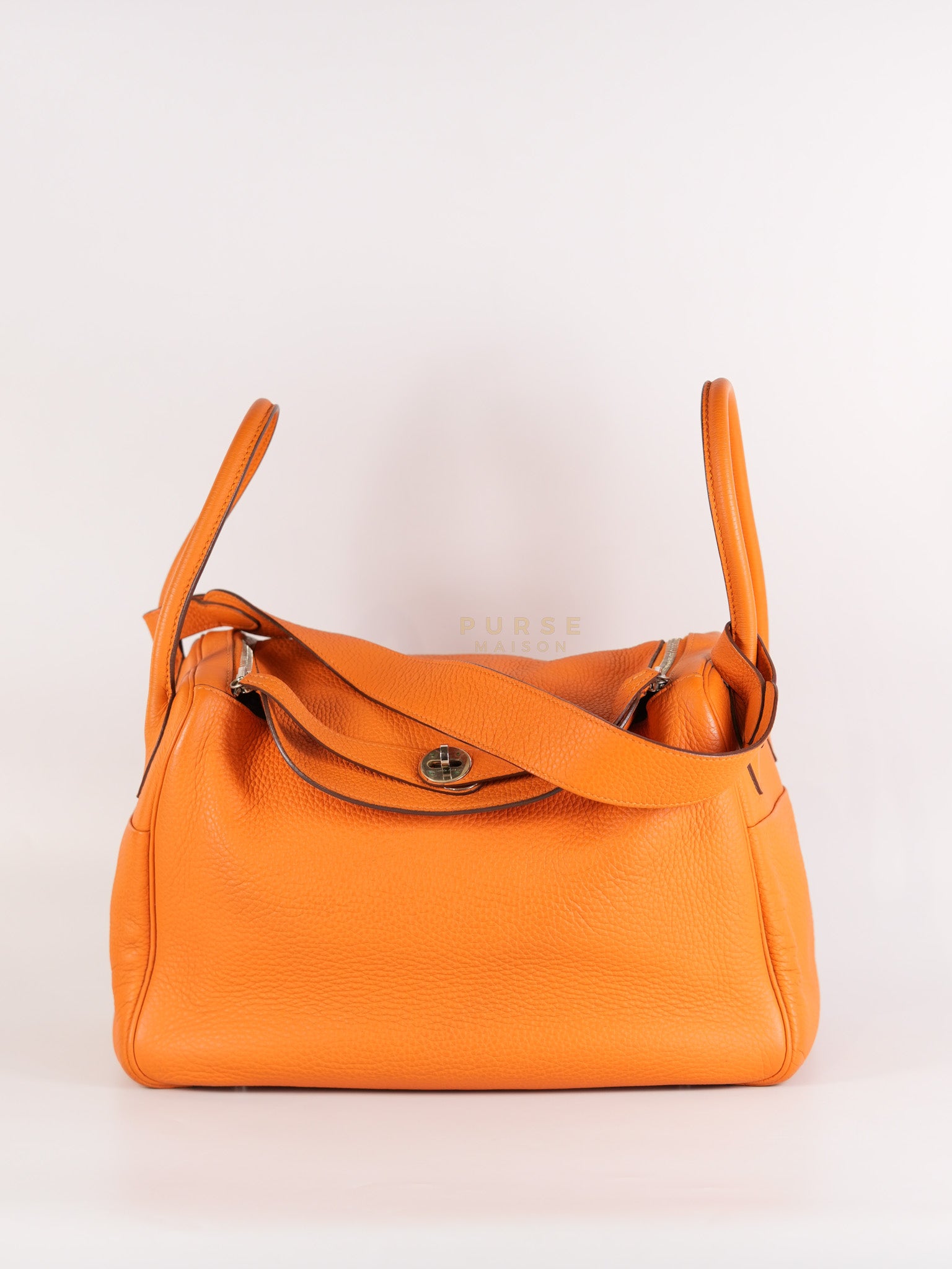 Lindy 36 Orange Clemence Leather Palladium Hardware Stamp Square O(2011) | Purse Maison Luxury Bags Shop