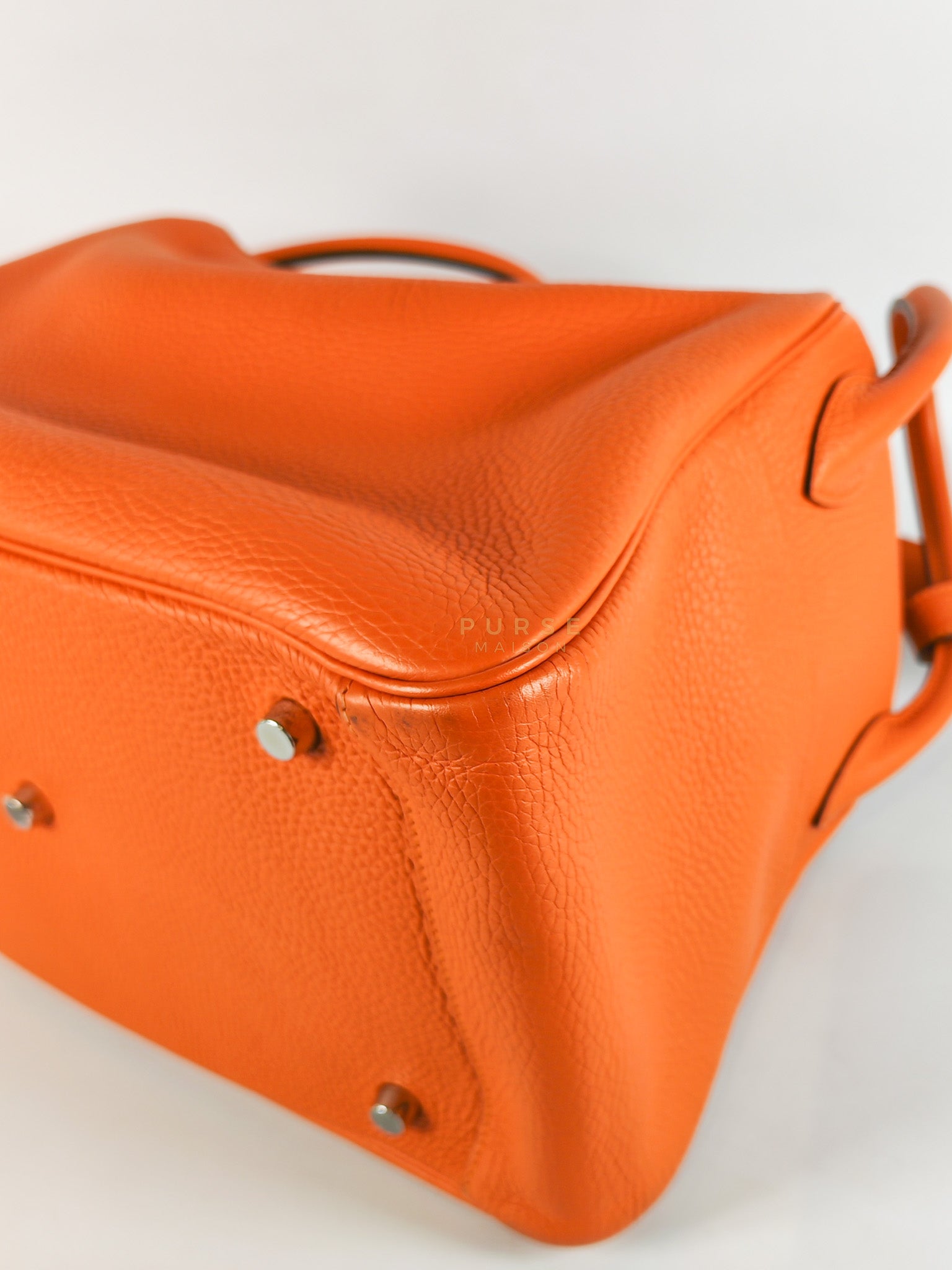 Lindy 36 in Feu (Orange) Clemence Leather and Palladium Hardware Stamp Square R (2014) | Purse Maison Luxury Bags Shop