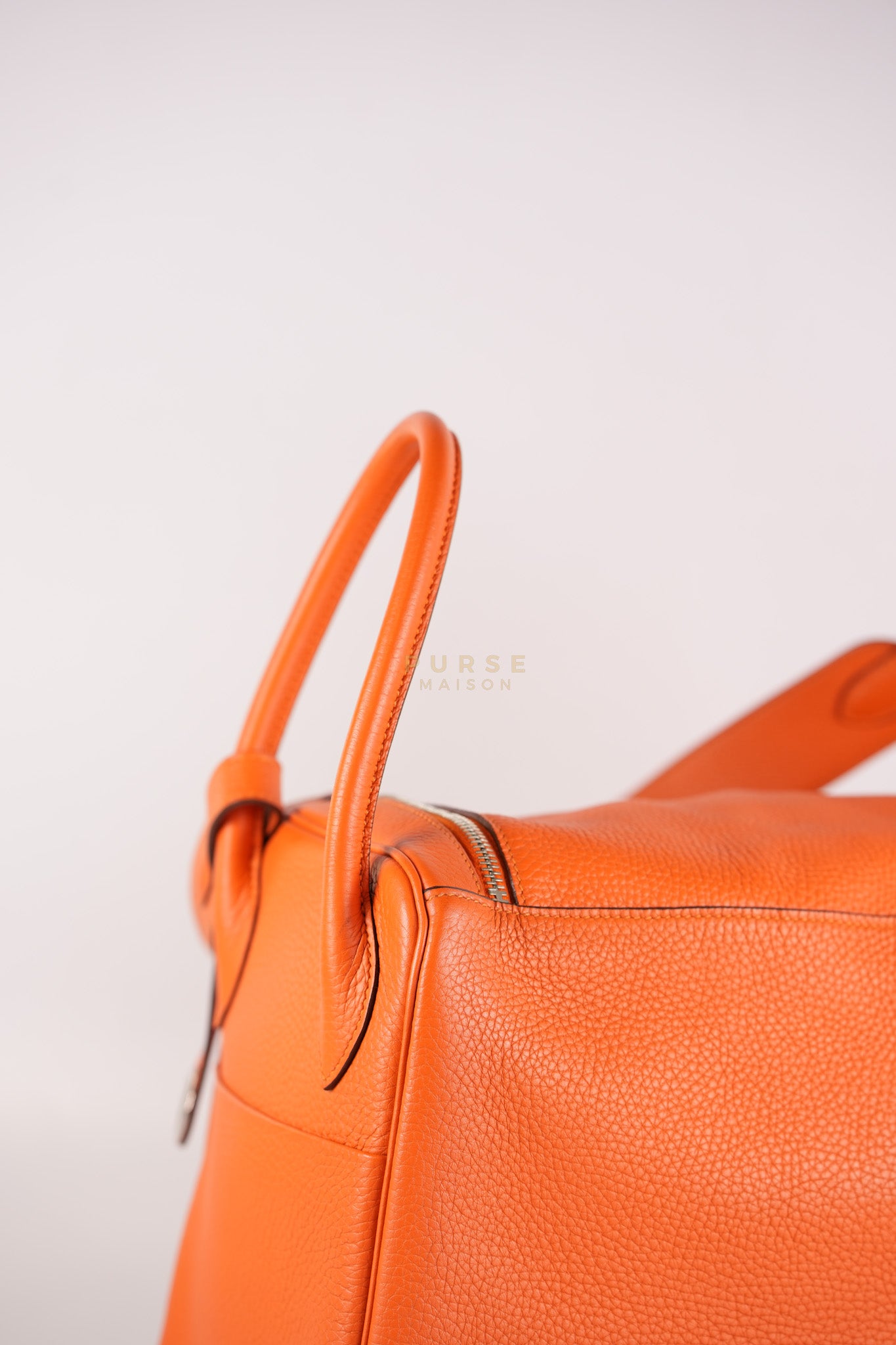 Lindy 36 in Feu (Orange) Clemence Leather and Palladium Hardware Stamp Square R (2014) | Purse Maison Luxury Bags Shop