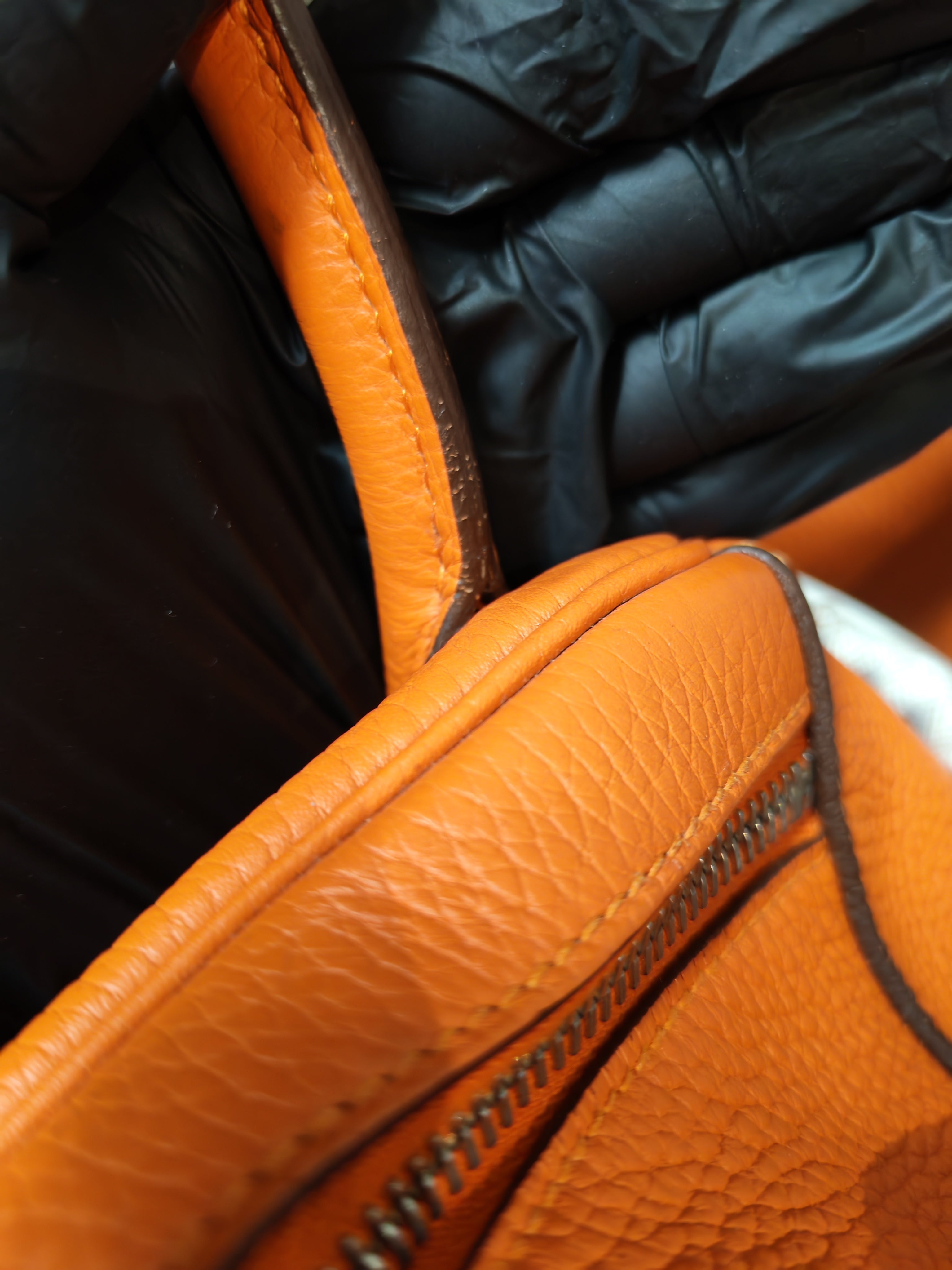 Lindy 36 in Feu (Orange) Clemence Leather and Palladium Hardware Stamp Square R (2014) | Purse Maison Luxury Bags Shop