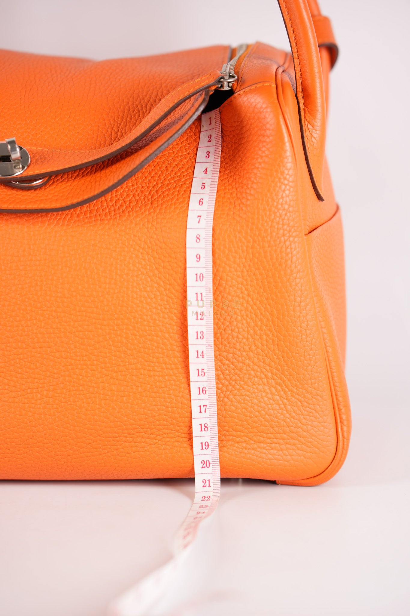 Lindy 36 in Feu (Orange) Clemence Leather and Palladium Hardware Stamp Square R (2014) | Purse Maison Luxury Bags Shop