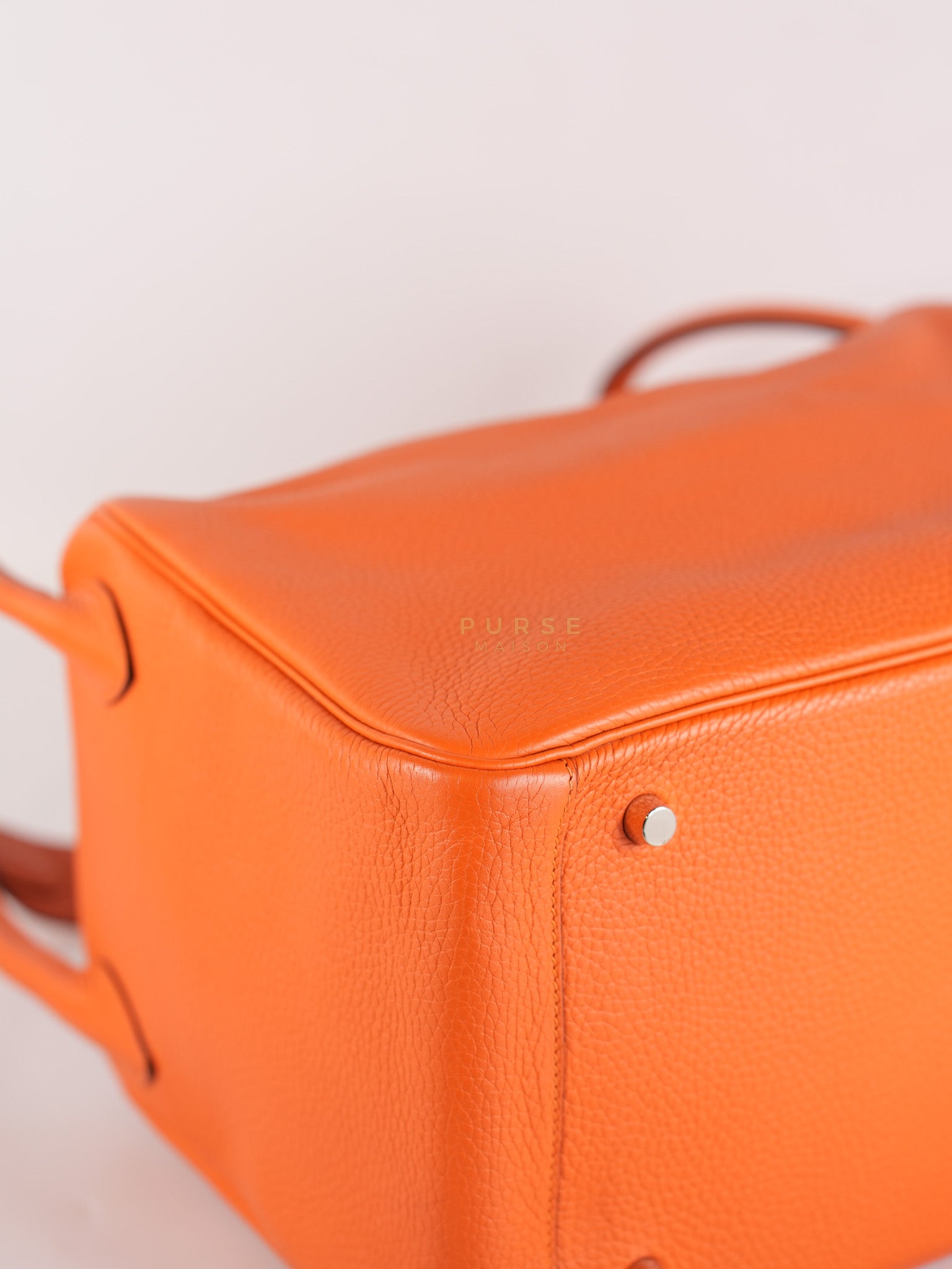 Lindy 36 in Feu (Orange) Clemence Leather and Palladium Hardware Stamp Square R (2014) | Purse Maison Luxury Bags Shop