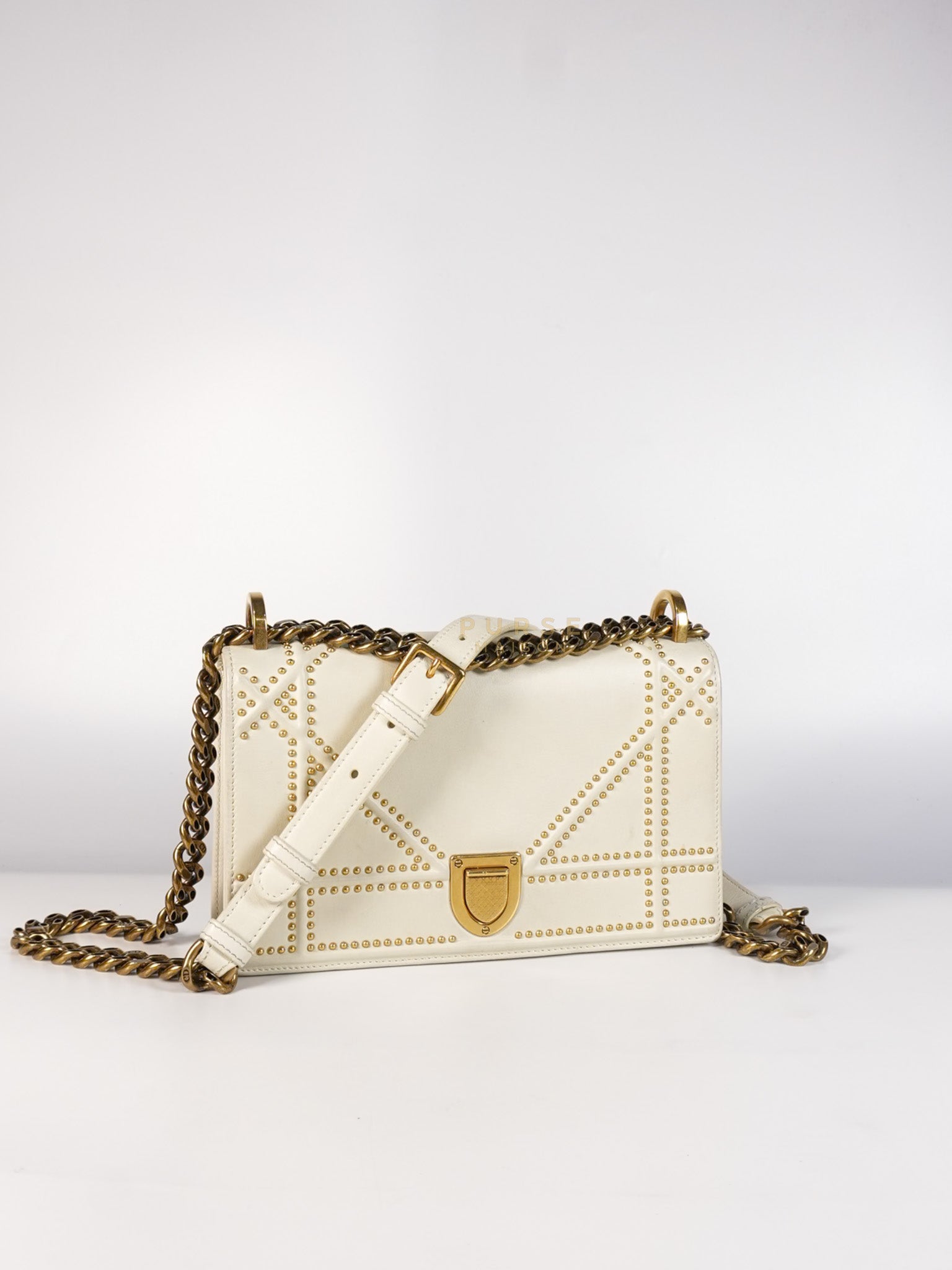 Diorama Small Studded Ivory Calfskin Leather Crossbody Bag