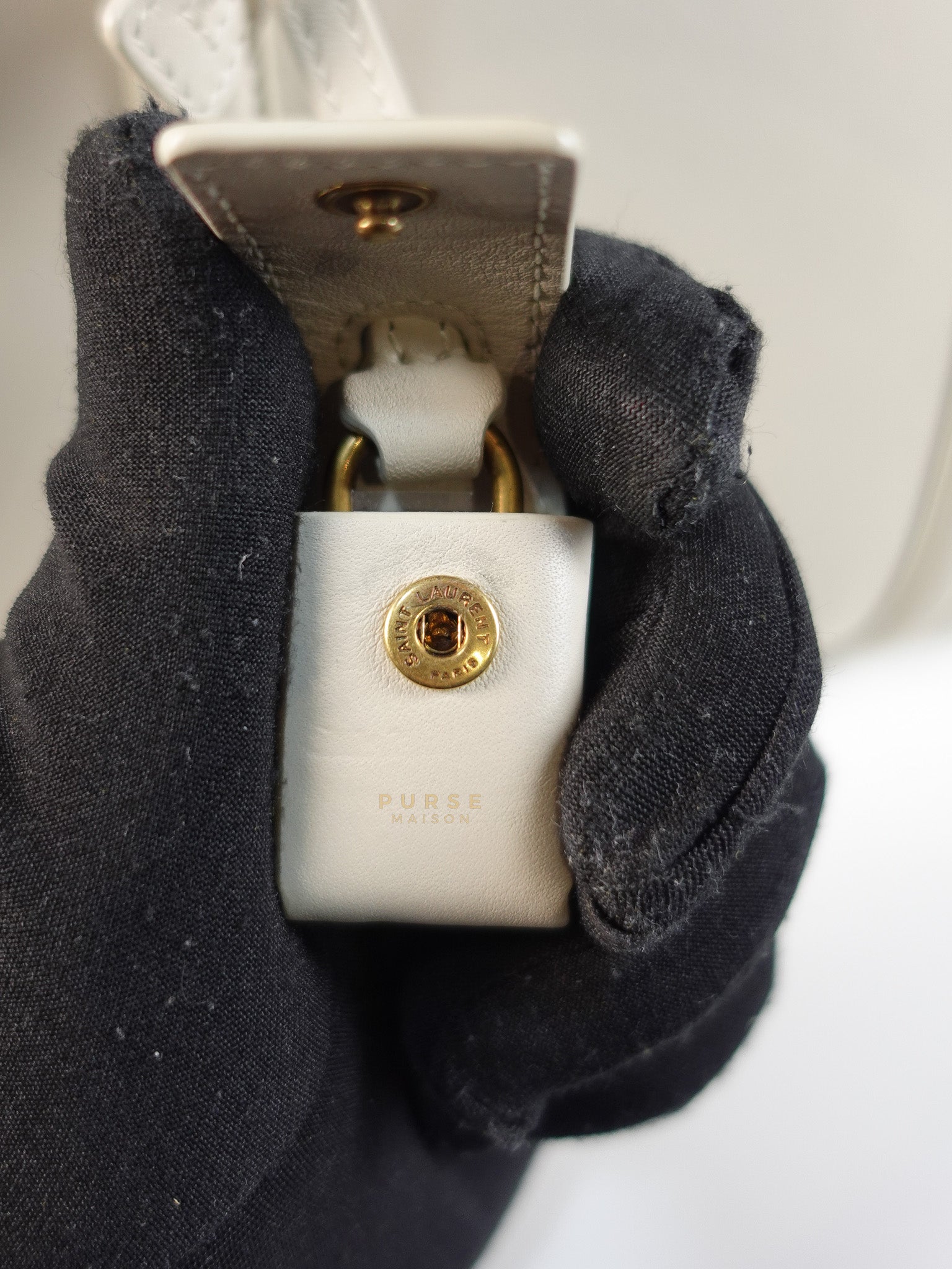 Lock Baby Duffle Crossbody Bag in Cream Calfskin Leather | Purse Maison Luxury Bags Shop