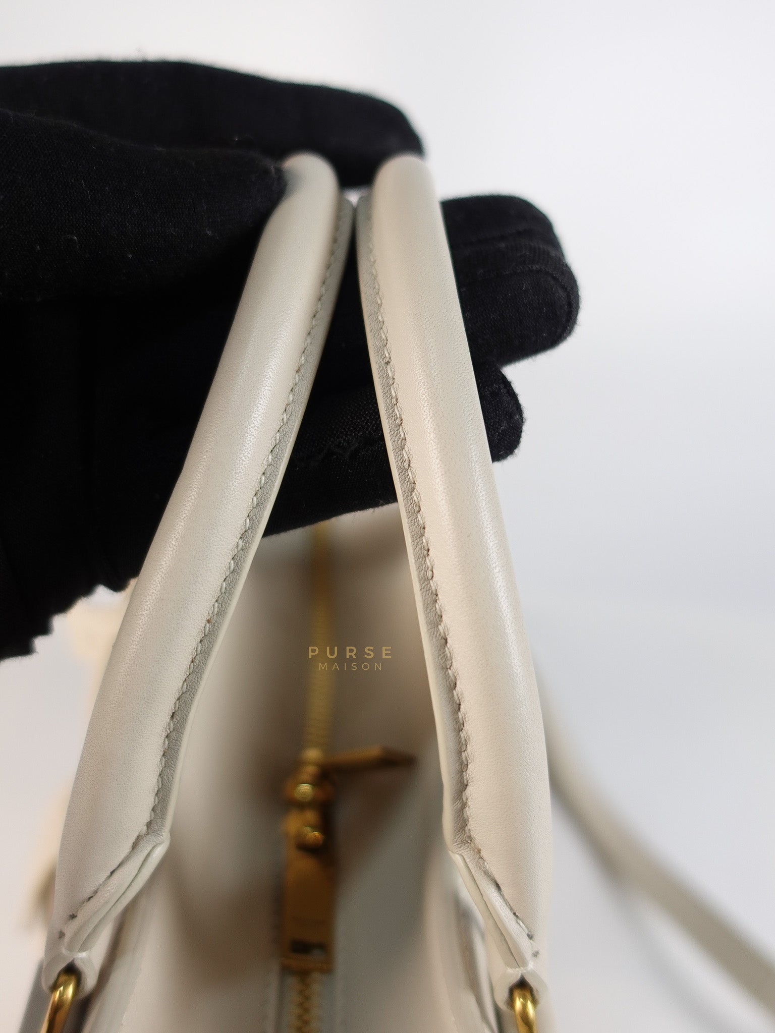 Lock Baby Duffle Crossbody Bag in Cream Calfskin Leather | Purse Maison Luxury Bags Shop