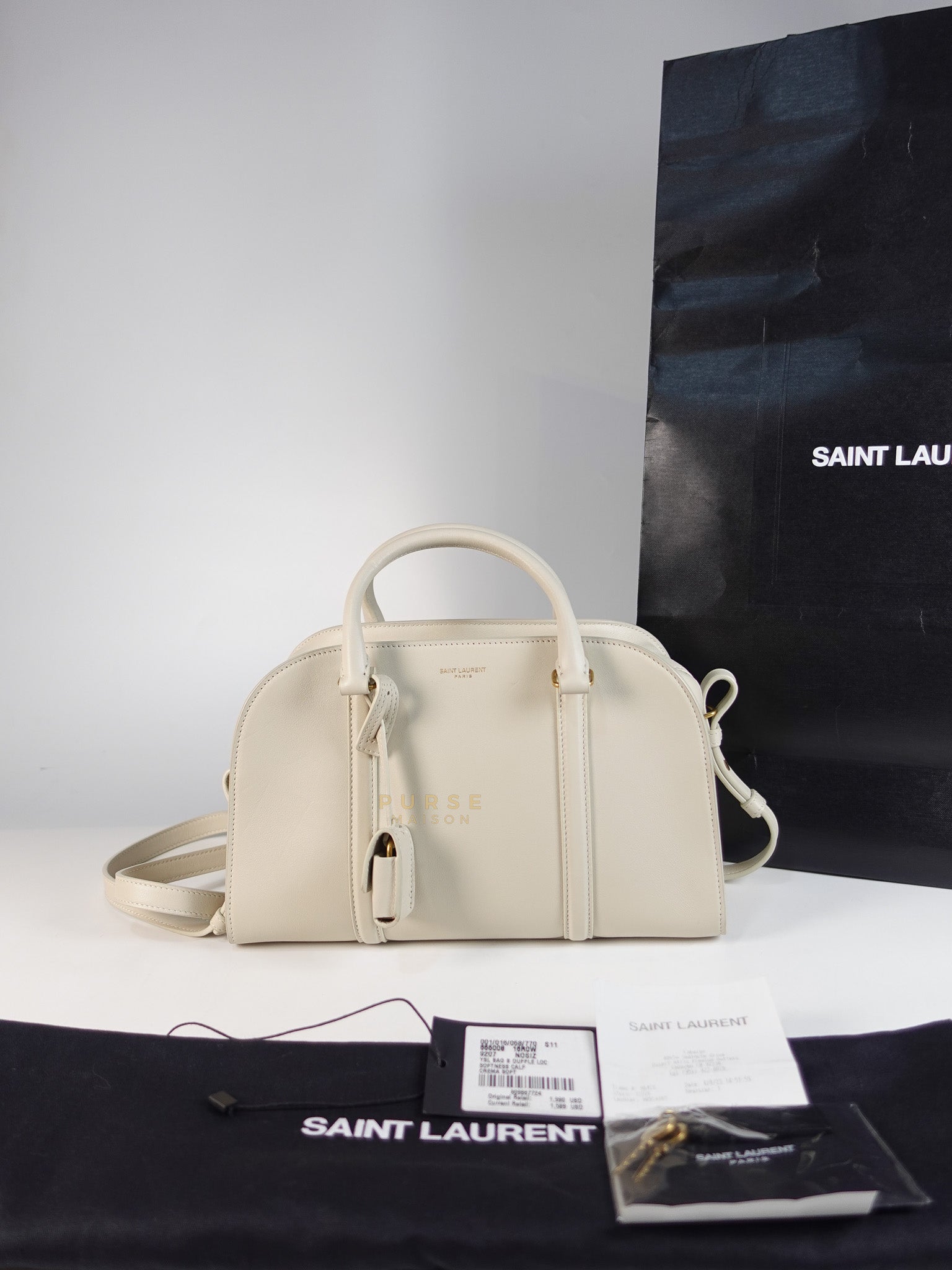 Lock Baby Duffle Crossbody Bag in Cream Calfskin Leather | Purse Maison Luxury Bags Shop