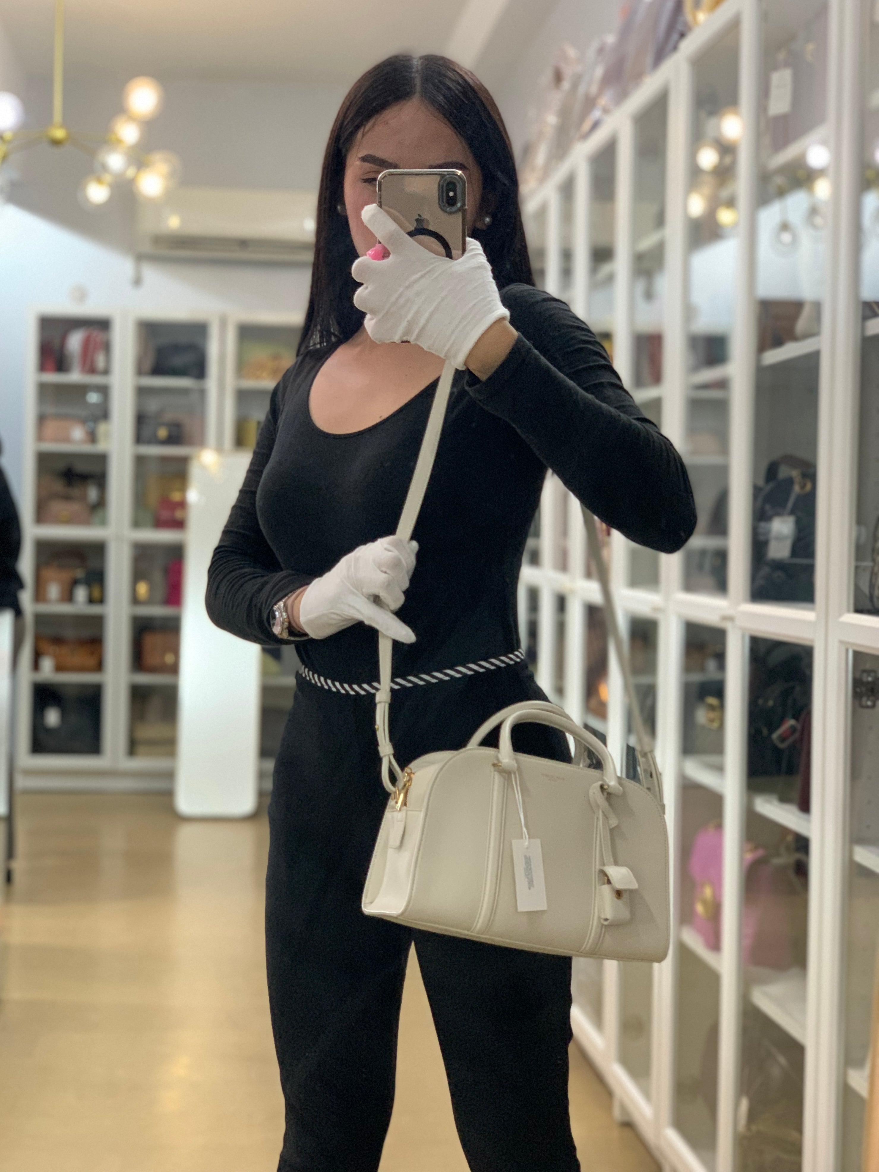 Lock Baby Duffle Crossbody Bag in Cream Calfskin Leather | Purse Maison Luxury Bags Shop