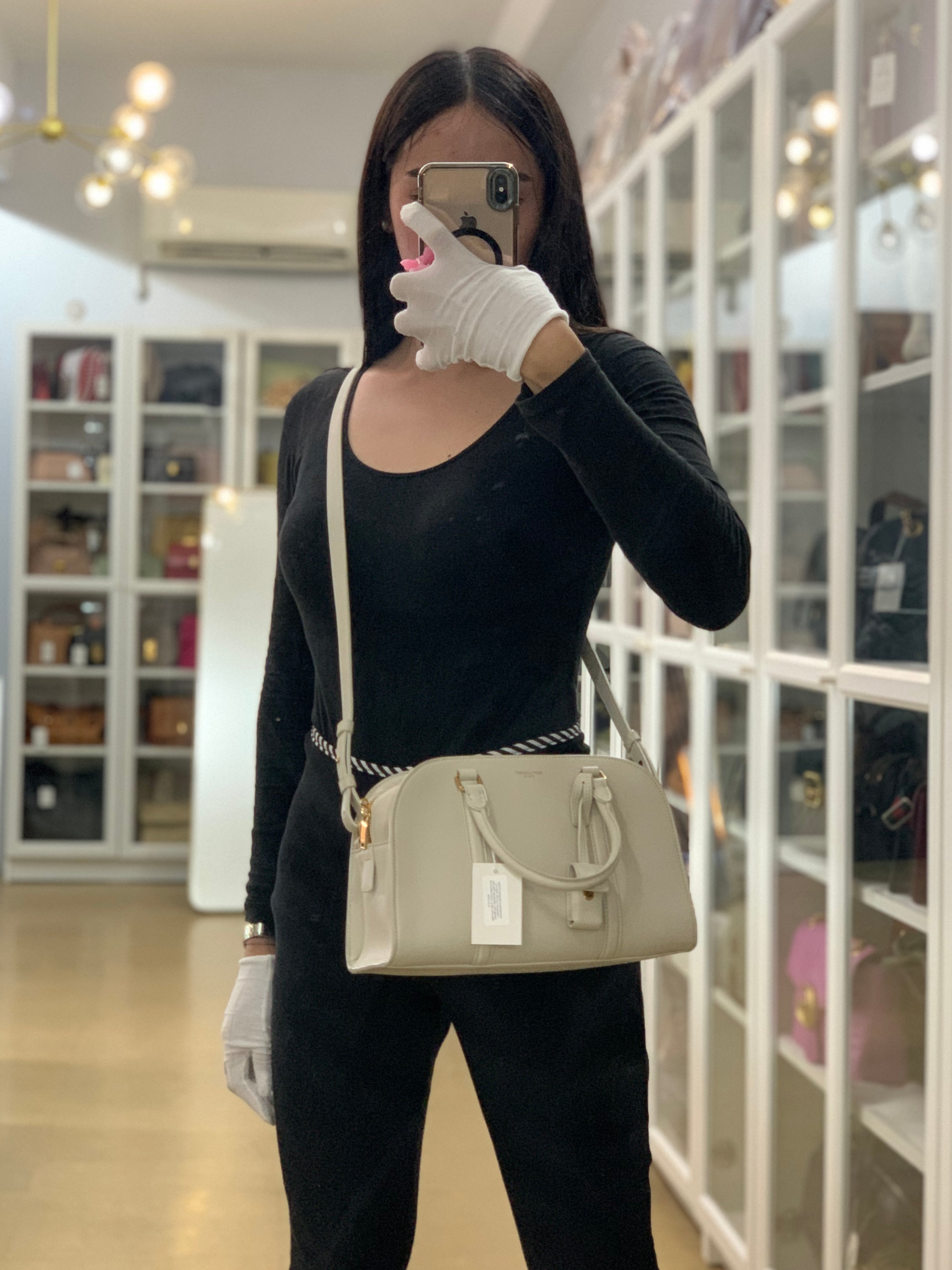Lock Baby Duffle Crossbody Bag in Cream Calfskin Leather | Purse Maison Luxury Bags Shop