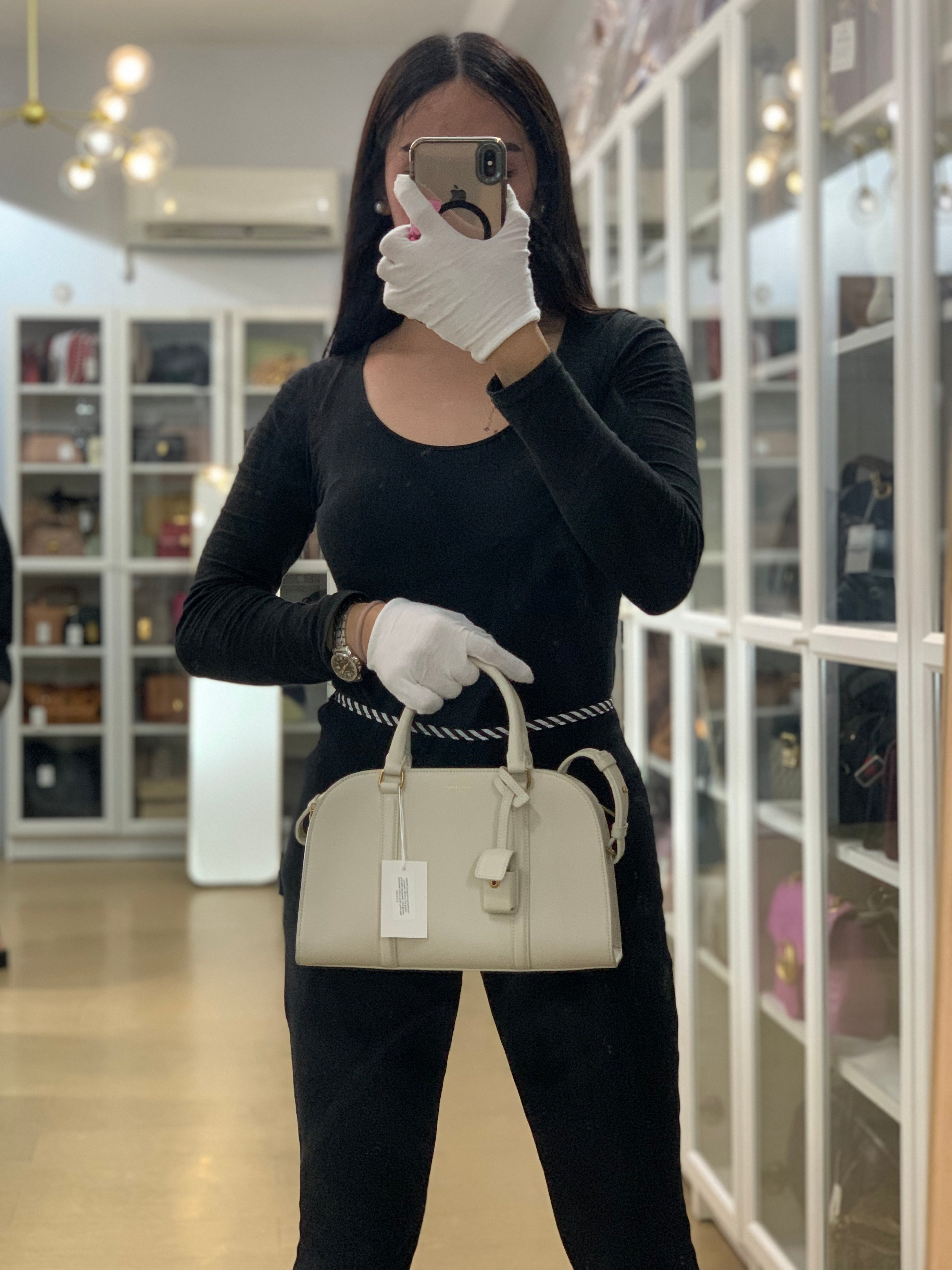 Lock Baby Duffle Crossbody Bag in Cream Calfskin Leather | Purse Maison Luxury Bags Shop