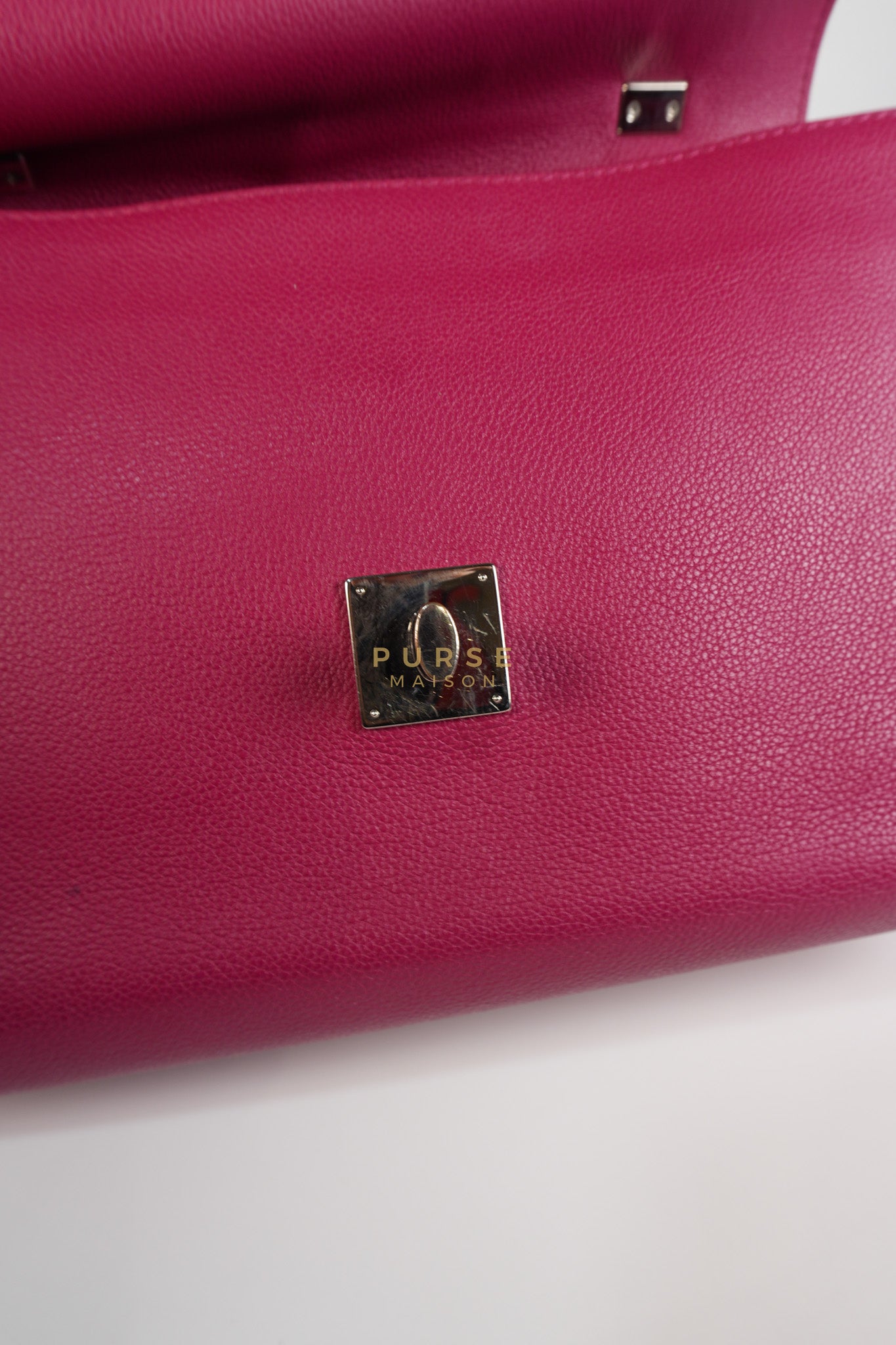 Lock Me II Top Handle Bag in Fuchsia Pink Calfskin Leather & Silver Hardware (Date Code: FL2165) | Purse Maison Luxury Bags Shop