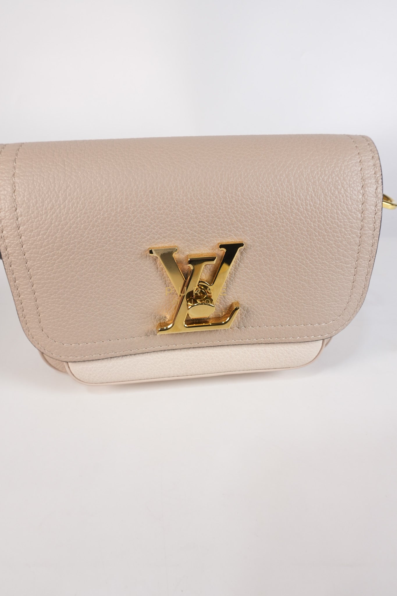 Lock Me Tender BB Bag in Beige Grained Calfskin Leather & Gold Hardware Microchip | Purse Maison Luxury Bags Shop