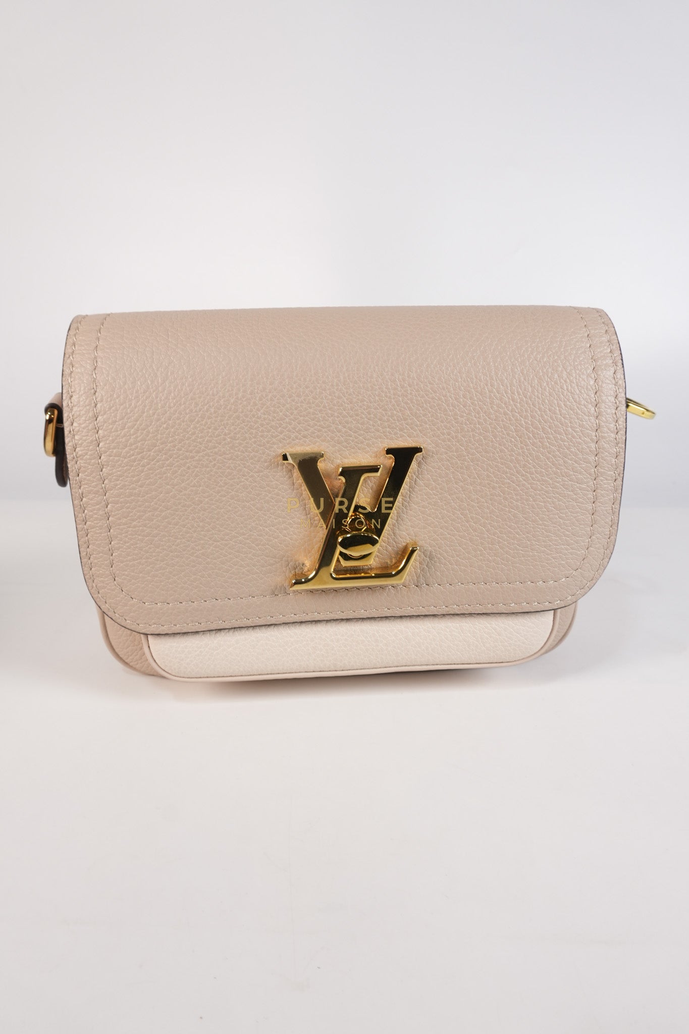 Lock Me Tender BB Bag in Beige Grained Calfskin Leather & Gold Hardware Microchip | Purse Maison Luxury Bags Shop