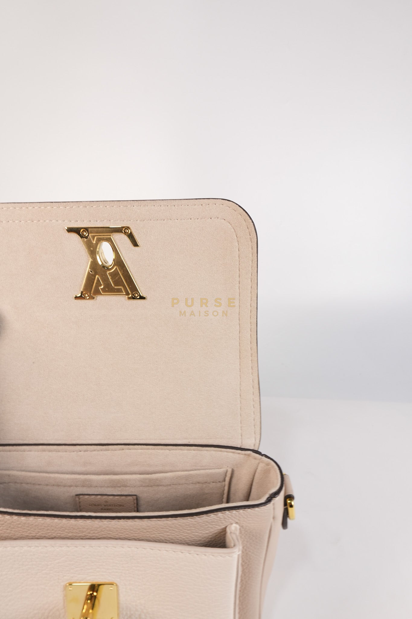 Lock Me Tender BB Bag in Beige Grained Calfskin Leather & Gold Hardware Microchip | Purse Maison Luxury Bags Shop