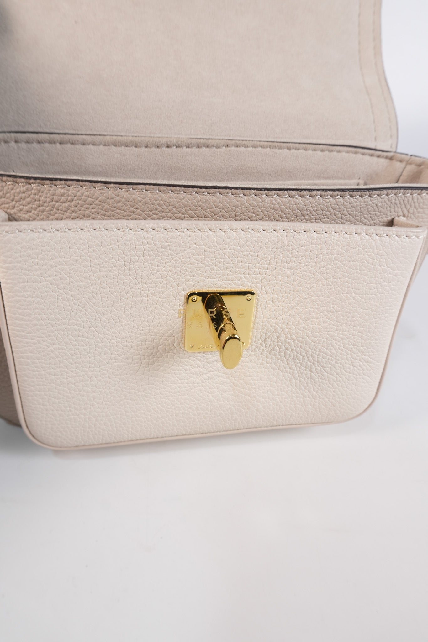 Lock Me Tender BB Bag in Beige Grained Calfskin Leather & Gold Hardware Microchip | Purse Maison Luxury Bags Shop