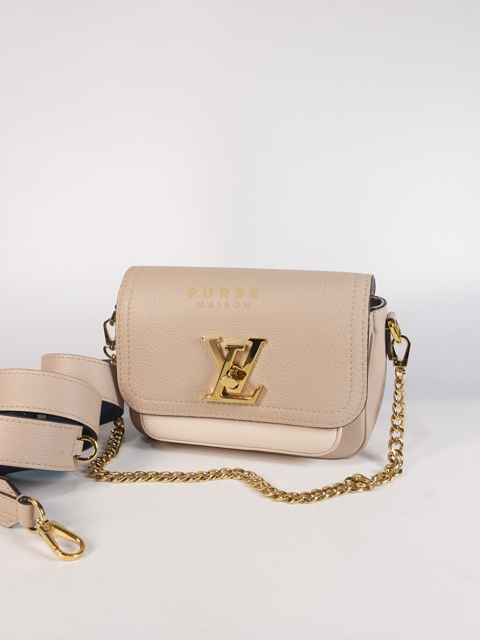 Lock Me Tender BB Bag in Beige Grained Calfskin Leather & Gold Hardware Microchip | Purse Maison Luxury Bags Shop