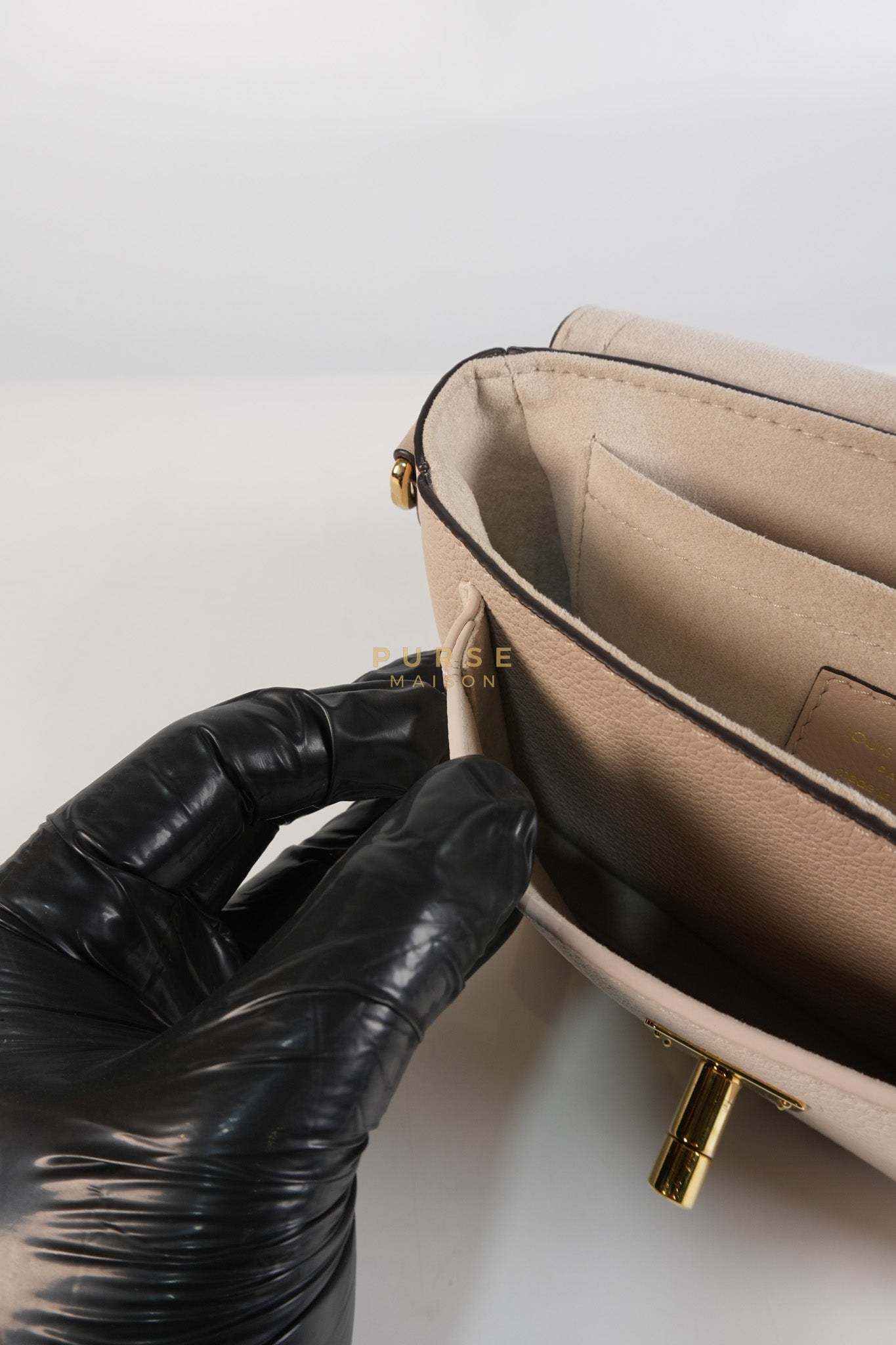 Lock Me Tender BB Bag in Beige Grained Calfskin Leather & Gold Hardware Microchip | Purse Maison Luxury Bags Shop