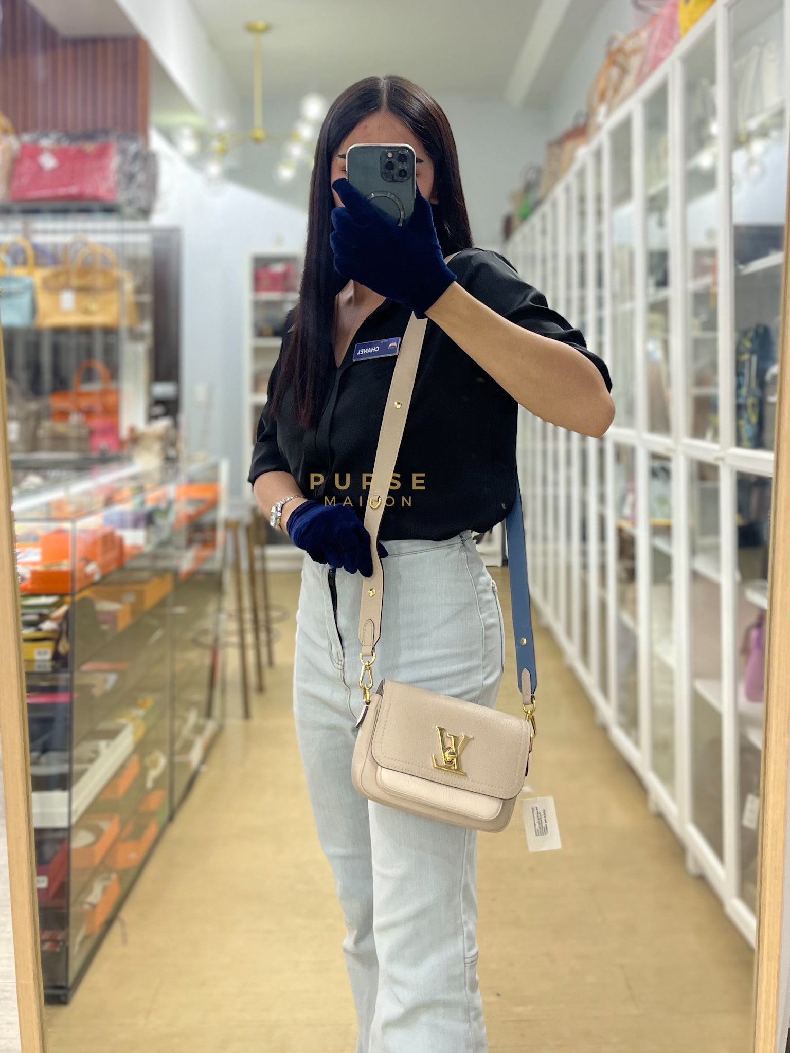 Lock Me Tender BB Bag in Beige Grained Calfskin Leather & Gold Hardware Microchip | Purse Maison Luxury Bags Shop