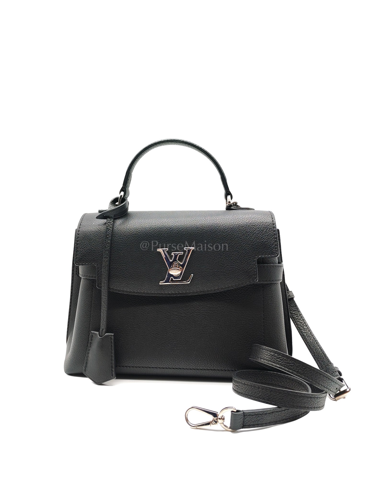 Lockme Ever BB Black Satchel Calfskin Leather Silver Hardware | Purse Maison Luxury Bags Shop